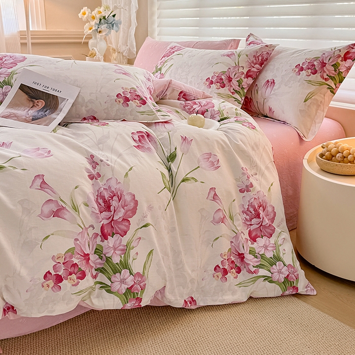 91家纺网 家纺一手货源 找家纺 壹号库 2025新款全棉四件套 粉茉