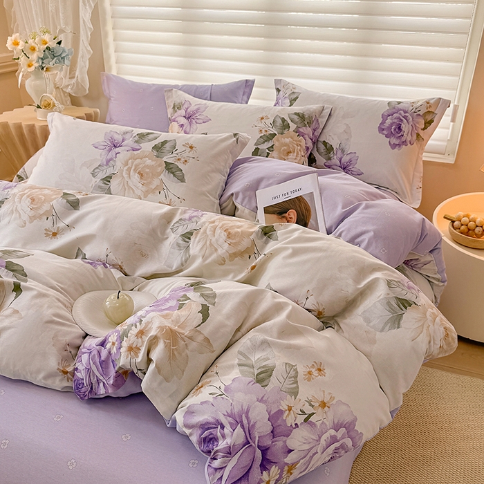 91家纺网 家纺一手货源 找家纺 壹号库 2025新款全棉四件套 紫梦