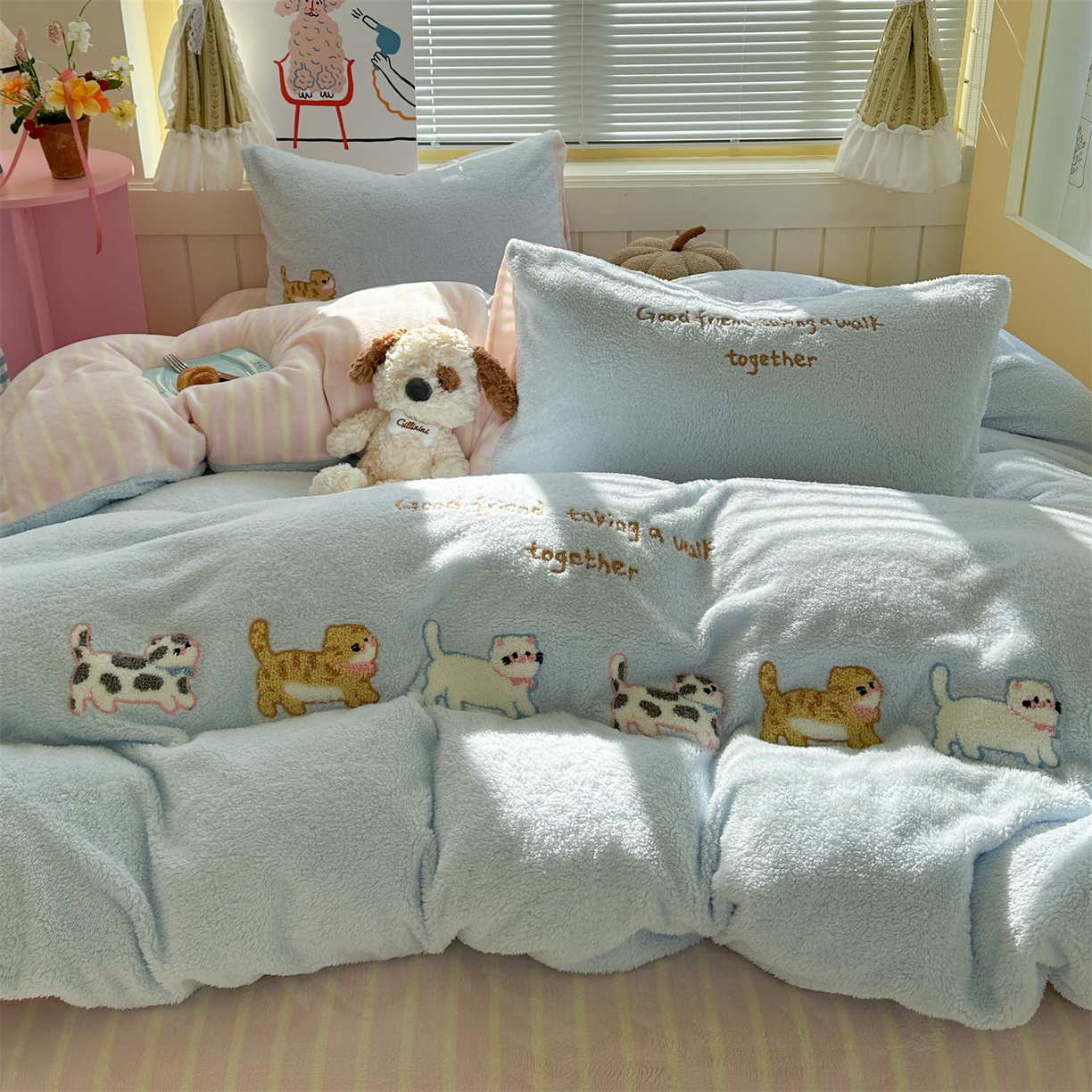 91家纺网 家纺一手货源 找家纺 （总）暖生活 2025新款高克重细颗粒羊羔绒四件套