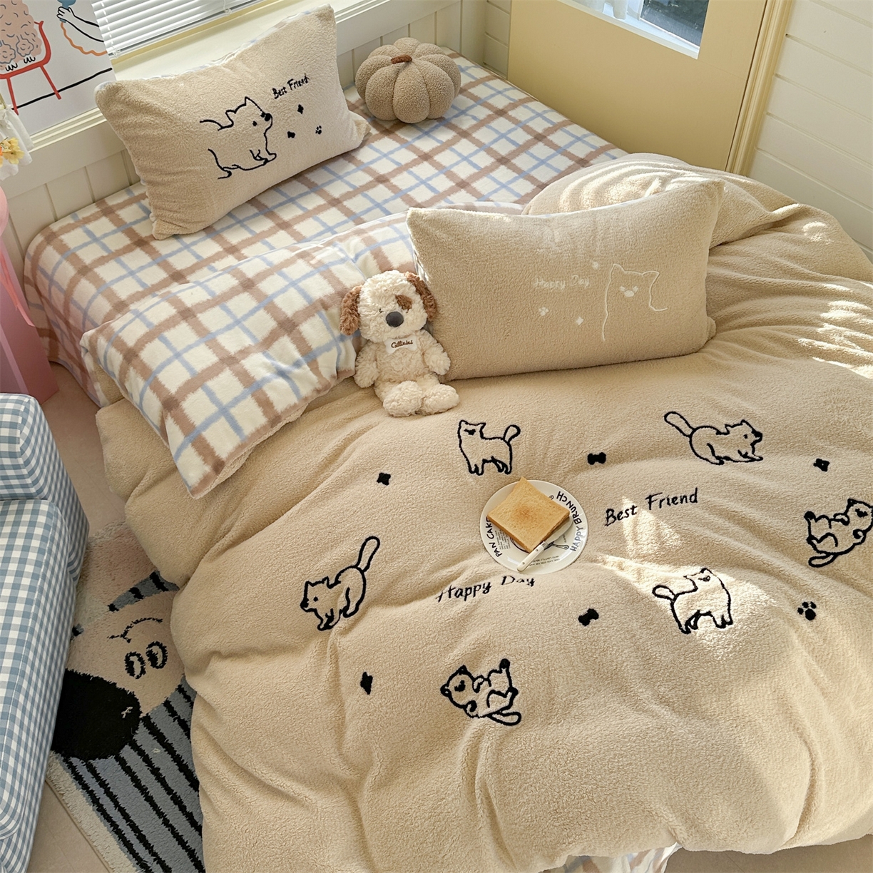 91家纺网 家纺一手货源 找家纺 （总）暖生活 2025新款高克重细颗粒羊羔绒四件套