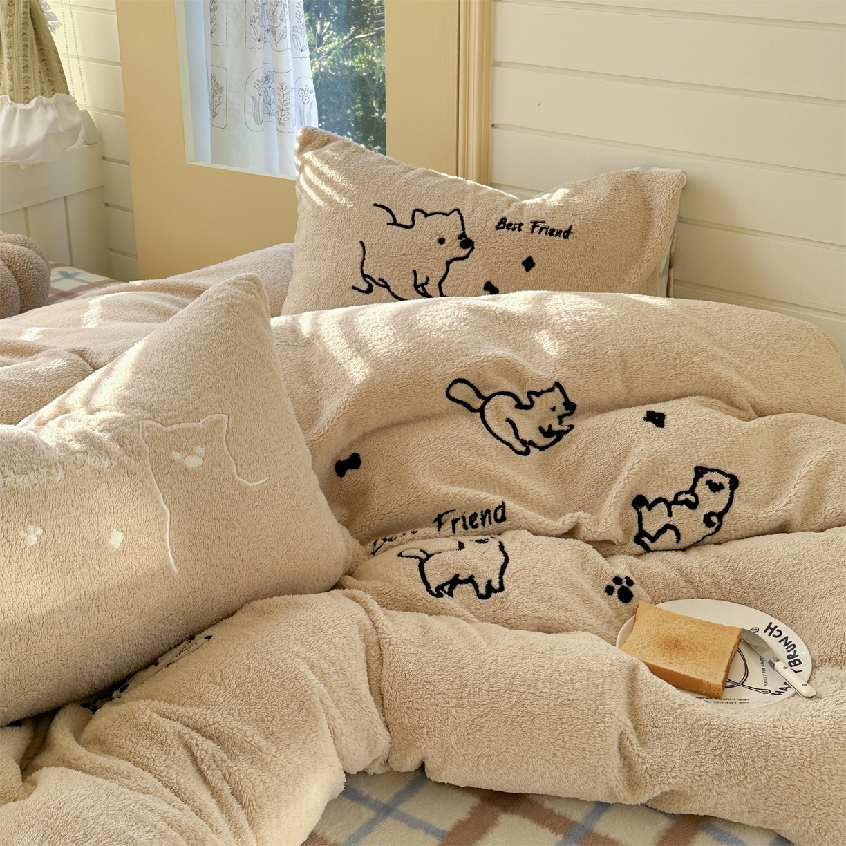 91家纺网 家纺一手货源 找家纺 （总）暖生活 2025新款高克重细颗粒羊羔绒四件套