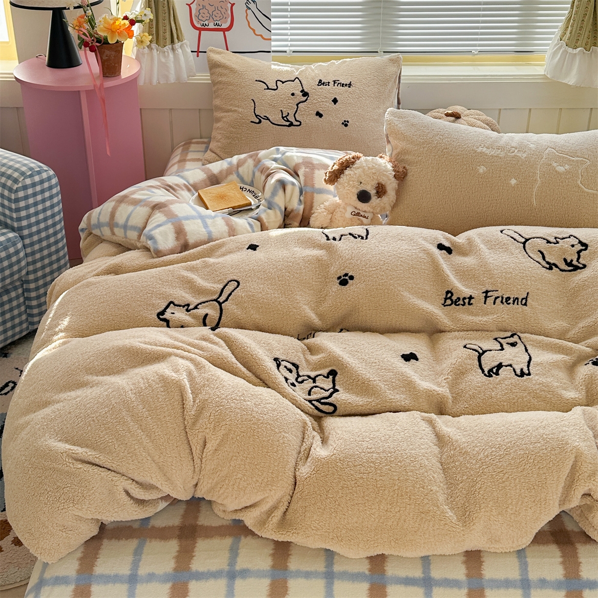 91家纺网 家纺一手货源 找家纺 （总）暖生活 2025新款高克重细颗粒羊羔绒四件套