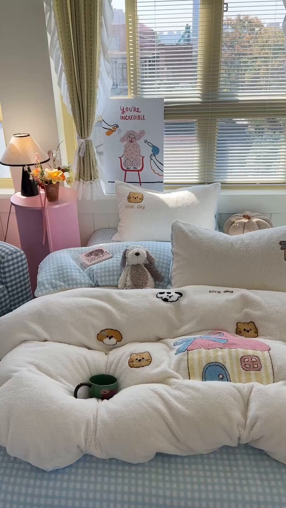 91家纺网 家纺一手货源 找家纺 暖生活 2025新款高克重细颗粒羊羔绒四件套 幸福小窝