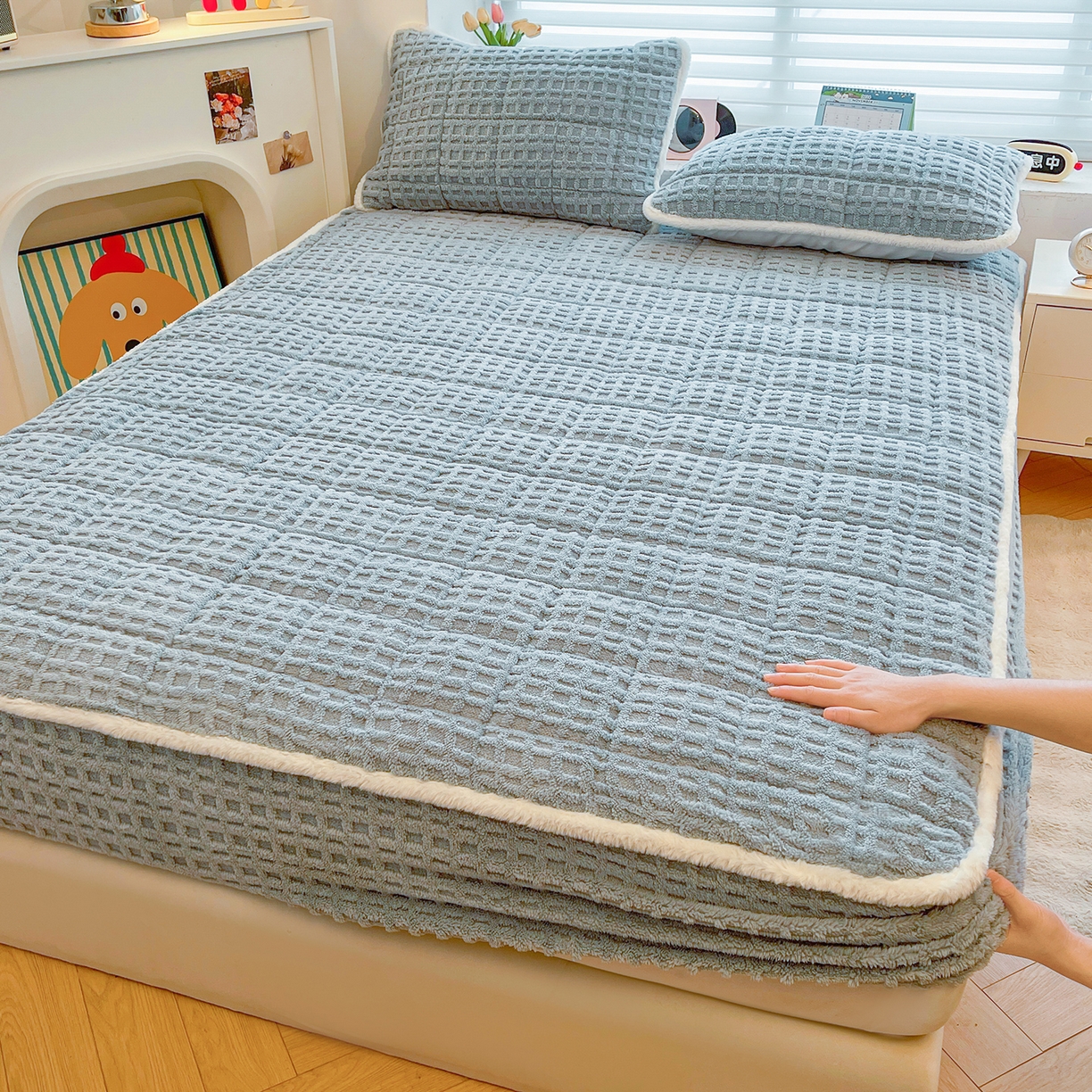 91家纺网 家纺一手货源 找家纺 （总）予梦家纺 2025新款塔芙绒加厚夹棉床笠床垫保护套