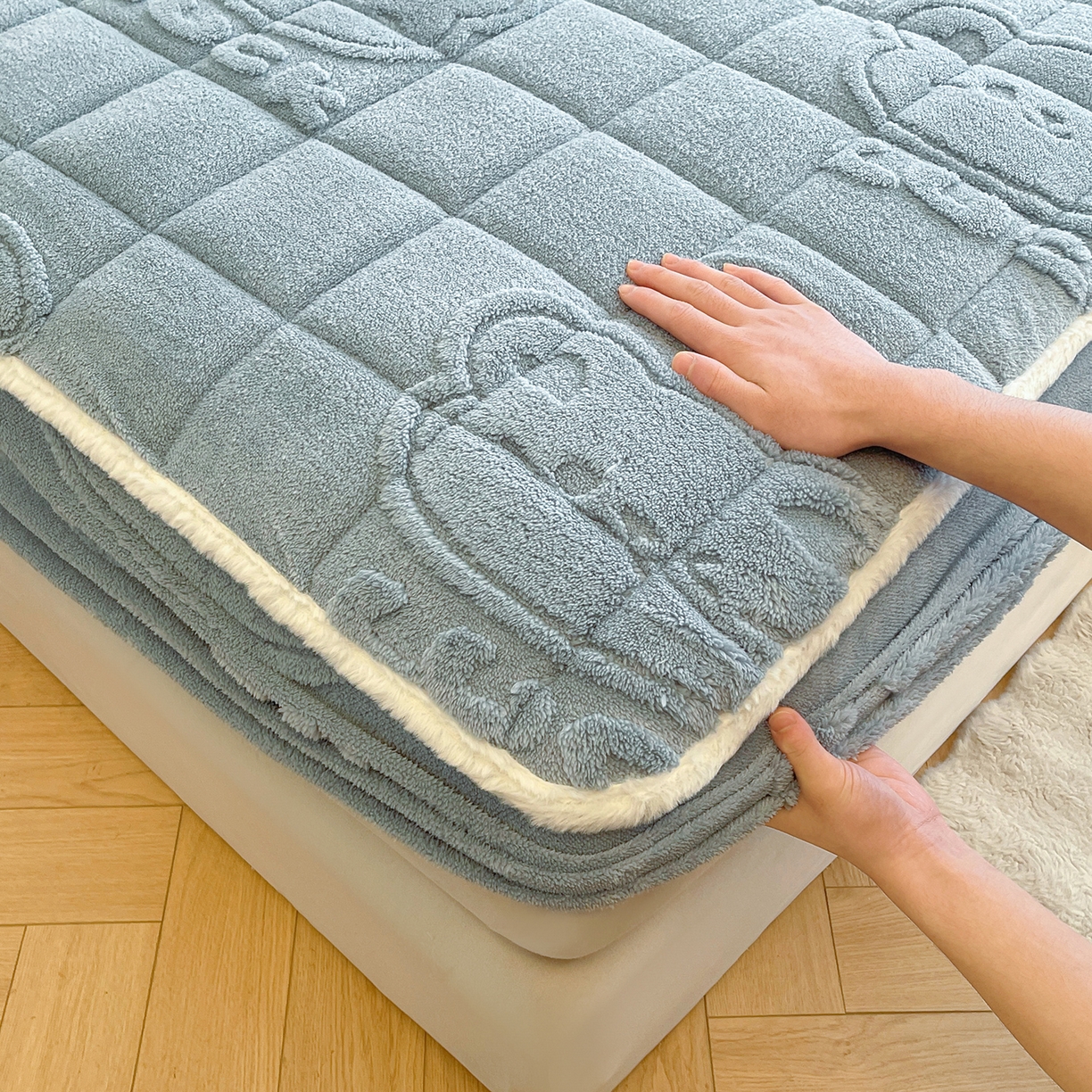 91家纺网 家纺一手货源 找家纺 （总）予梦家纺 2025新款塔芙绒加厚夹棉床笠床垫保护套