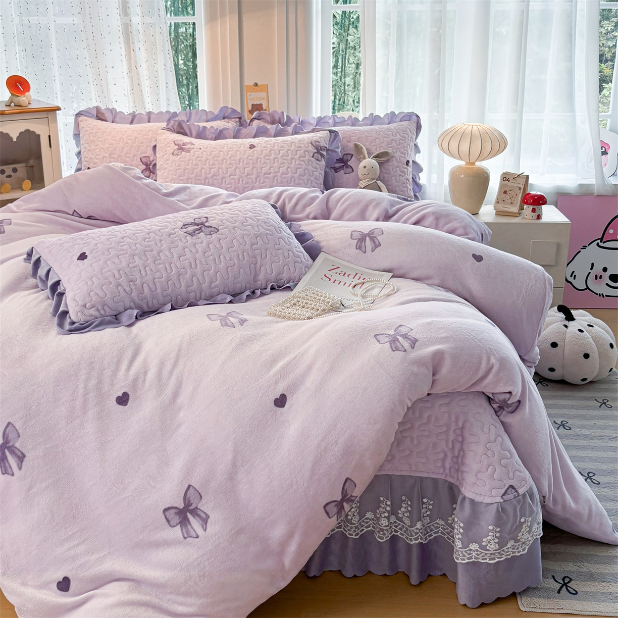 91家纺网 家纺一手货源 找家纺 艺慕家纺 2025新款时尚印花牛奶绒床盖四件套 罗曼爱人