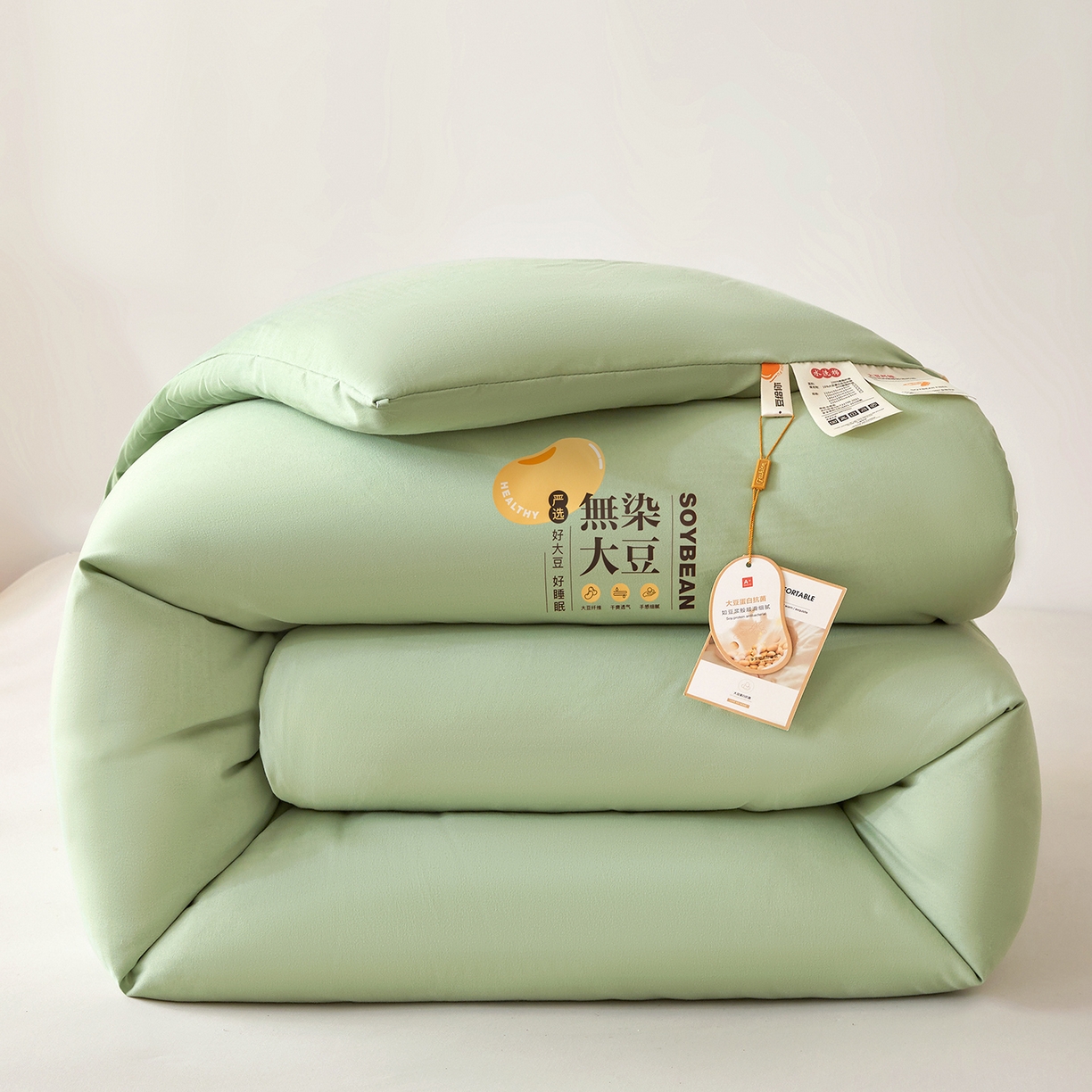 91家纺网 家纺一手货源 找家纺 上学郎家居 2025新款A类无染水洗棉大豆被子被芯 无染大豆 橄榄绿