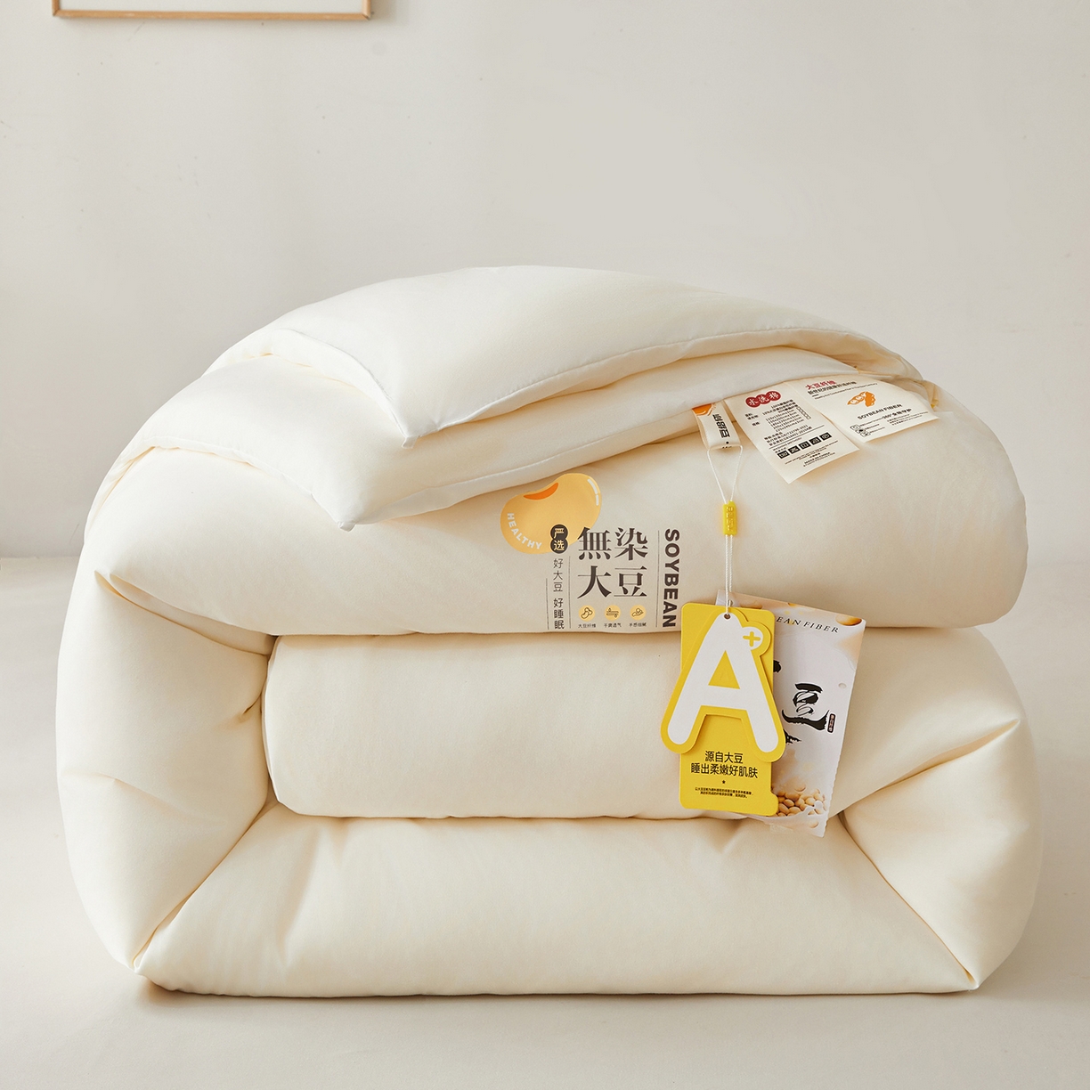91家纺网 家纺一手货源 找家纺 上学郎家居 2025新款A类无染水洗棉大豆被子被芯 无染大豆 奶白