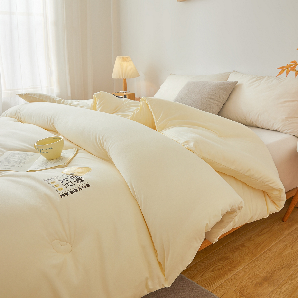 91家纺网 家纺一手货源 找家纺 上学郎家居 2025新款A类无染水洗棉大豆被子被芯 无染大豆 米黄