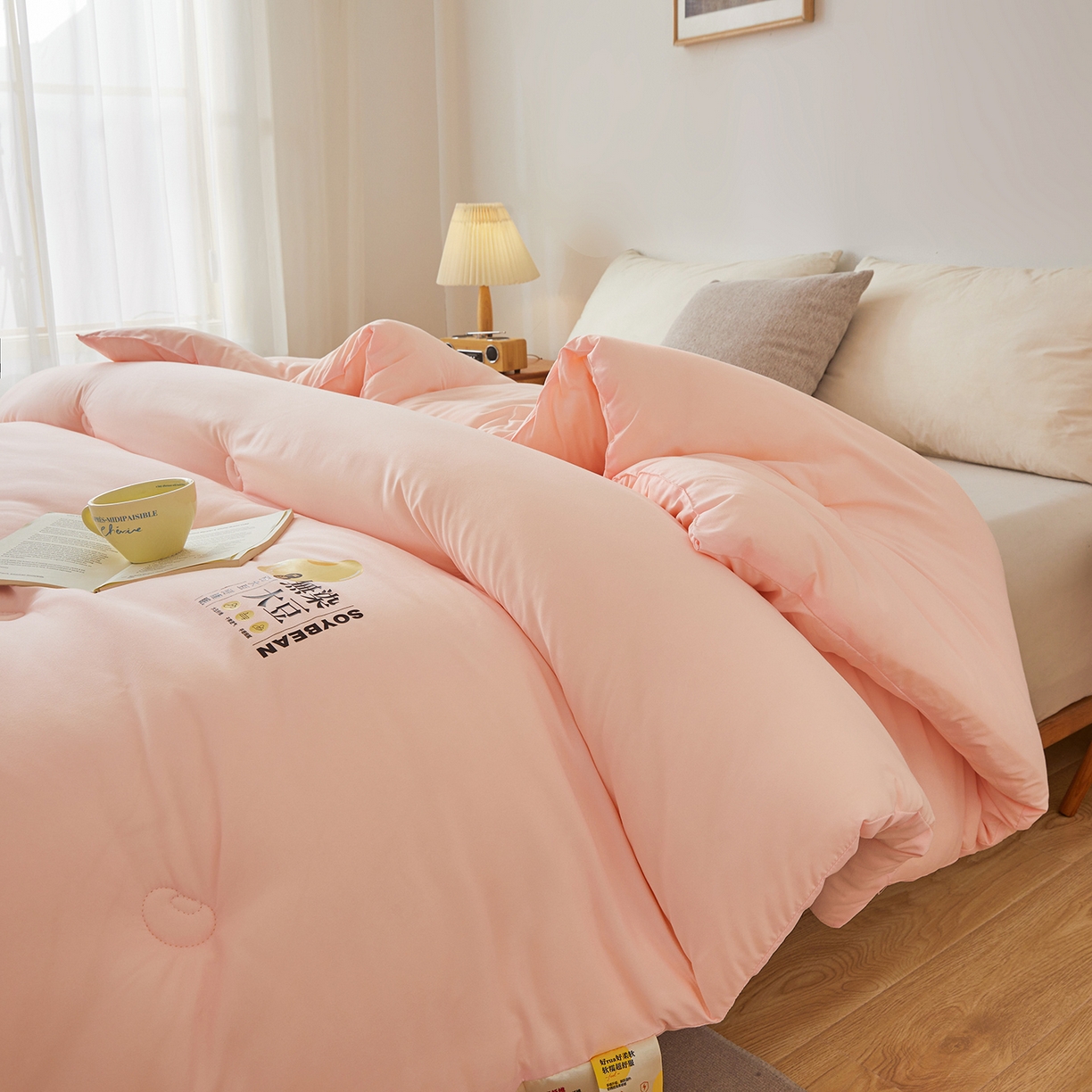 91家纺网 家纺一手货源 找家纺 上学郎家居 2025新款A类无染水洗棉大豆被子被芯 无染大豆 粉玉