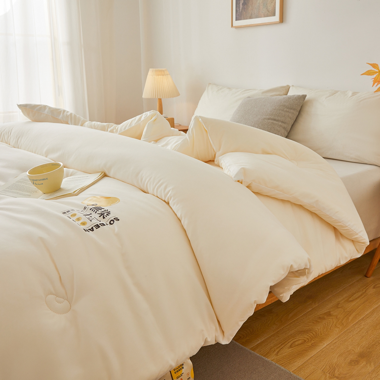 91家纺网 家纺一手货源 找家纺 上学郎家居 2025新款A类无染水洗棉大豆被子被芯 无染大豆 奶白