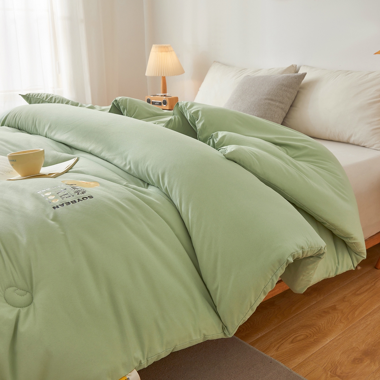 91家纺网 家纺一手货源 找家纺 上学郎家居 2025新款A类无染水洗棉大豆被子被芯 无染大豆 橄榄绿