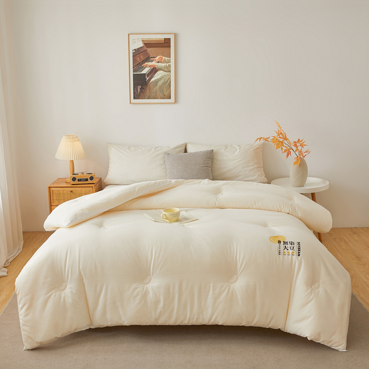 91家纺网 家纺一手货源 找家纺 上学郎家居 2025新款A类无染水洗棉大豆被子被芯 无染大豆 奶白