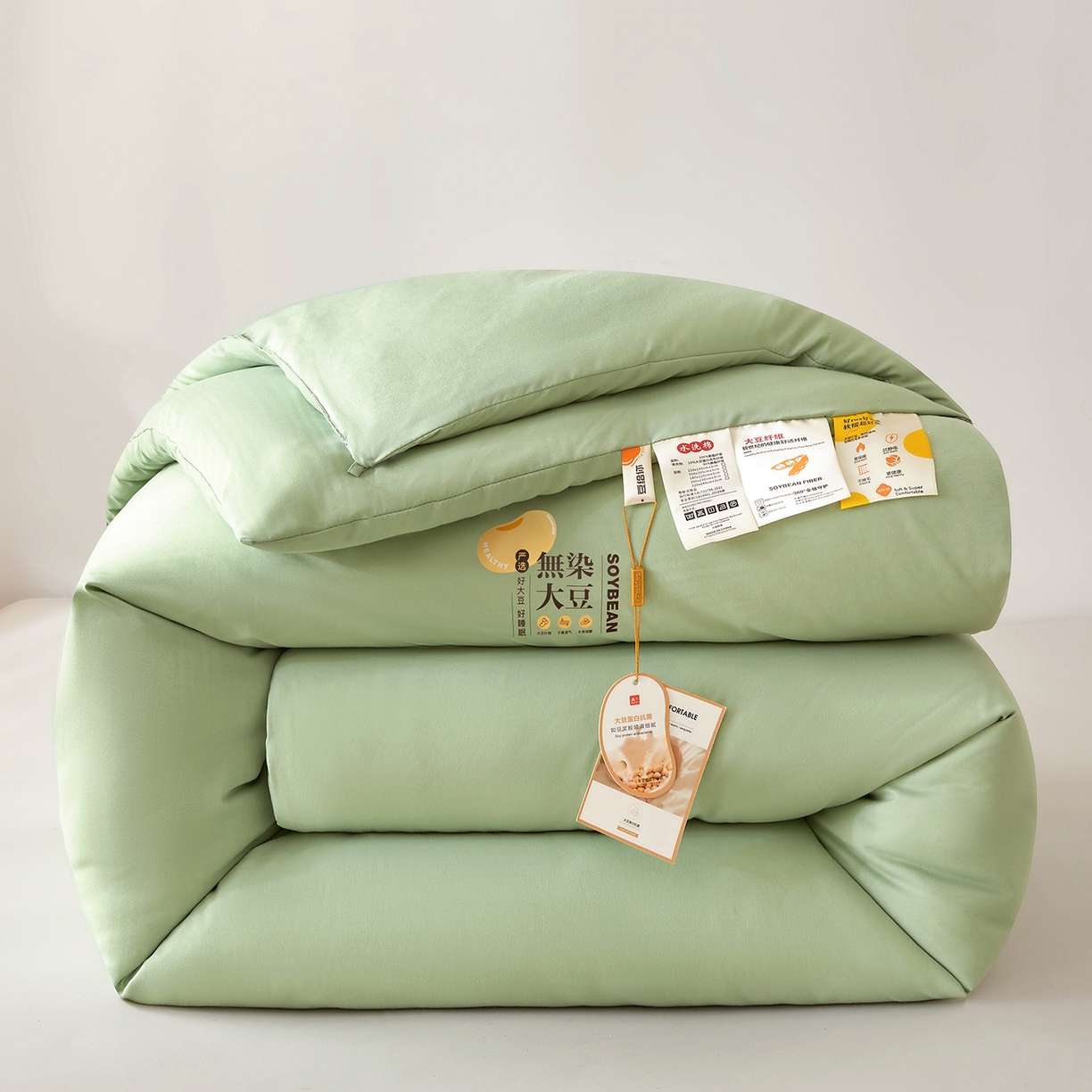 91家纺网 家纺一手货源 找家纺 上学郎家居 2025新款A类无染水洗棉大豆被子被芯 无染大豆 橄榄绿