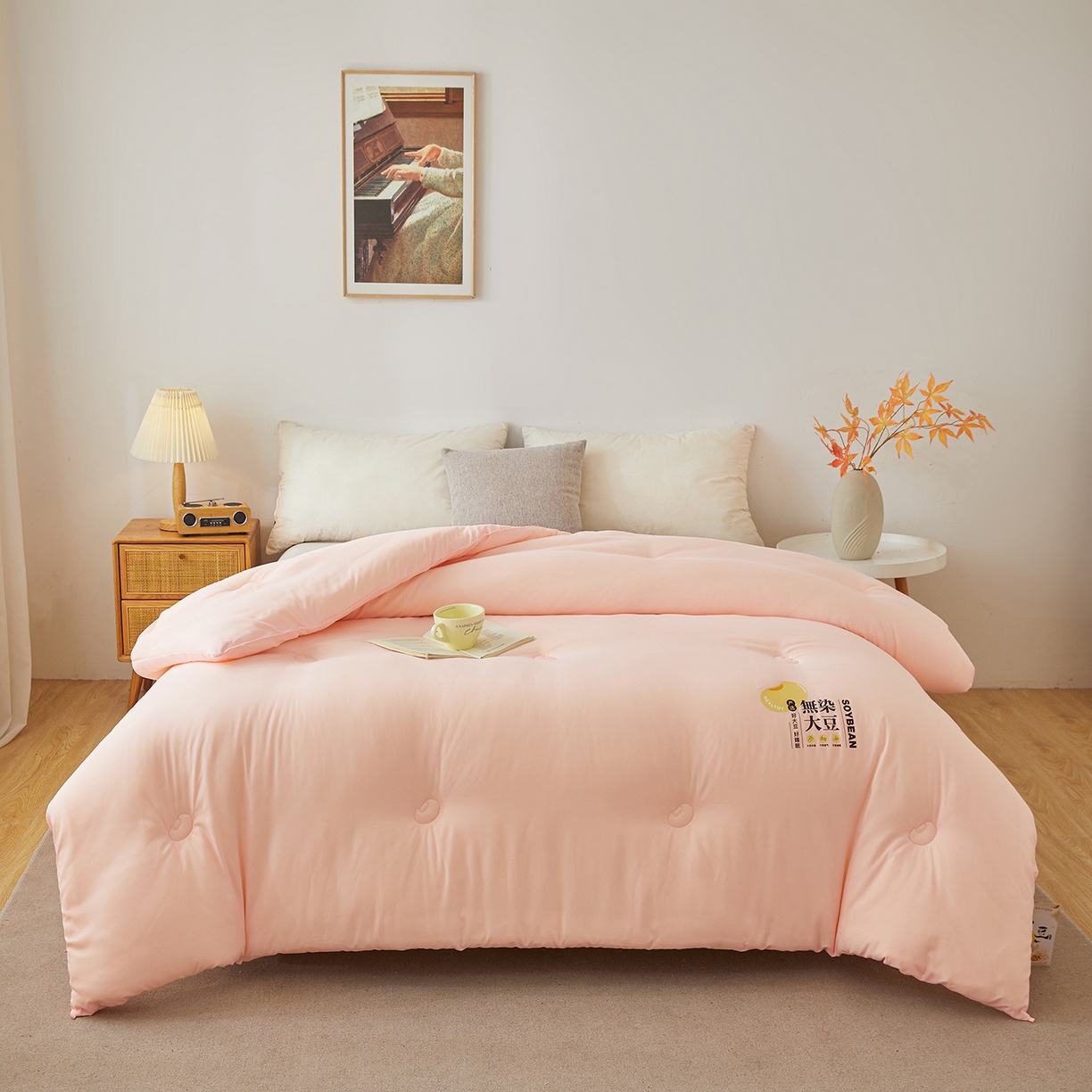 91家纺网 家纺一手货源 找家纺 上学郎家居 2025新款A类无染水洗棉大豆被子被芯 无染大豆 粉玉