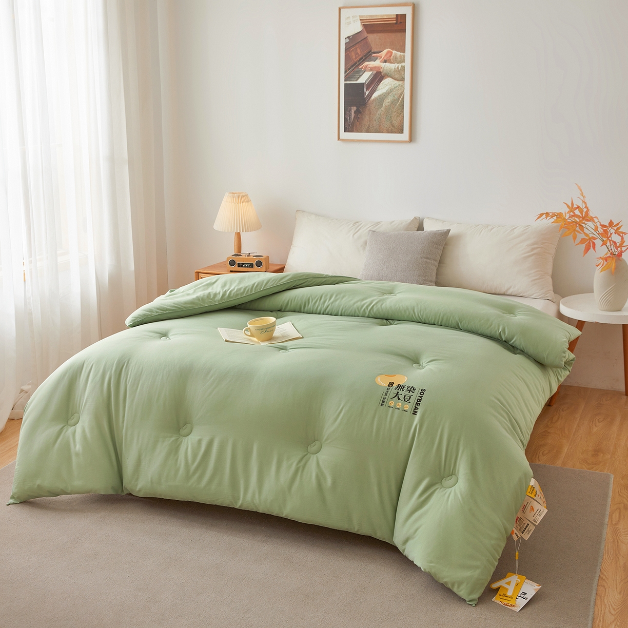 91家纺网 家纺一手货源 找家纺 上学郎家居 2025新款A类无染水洗棉大豆被子被芯 无染大豆 橄榄绿