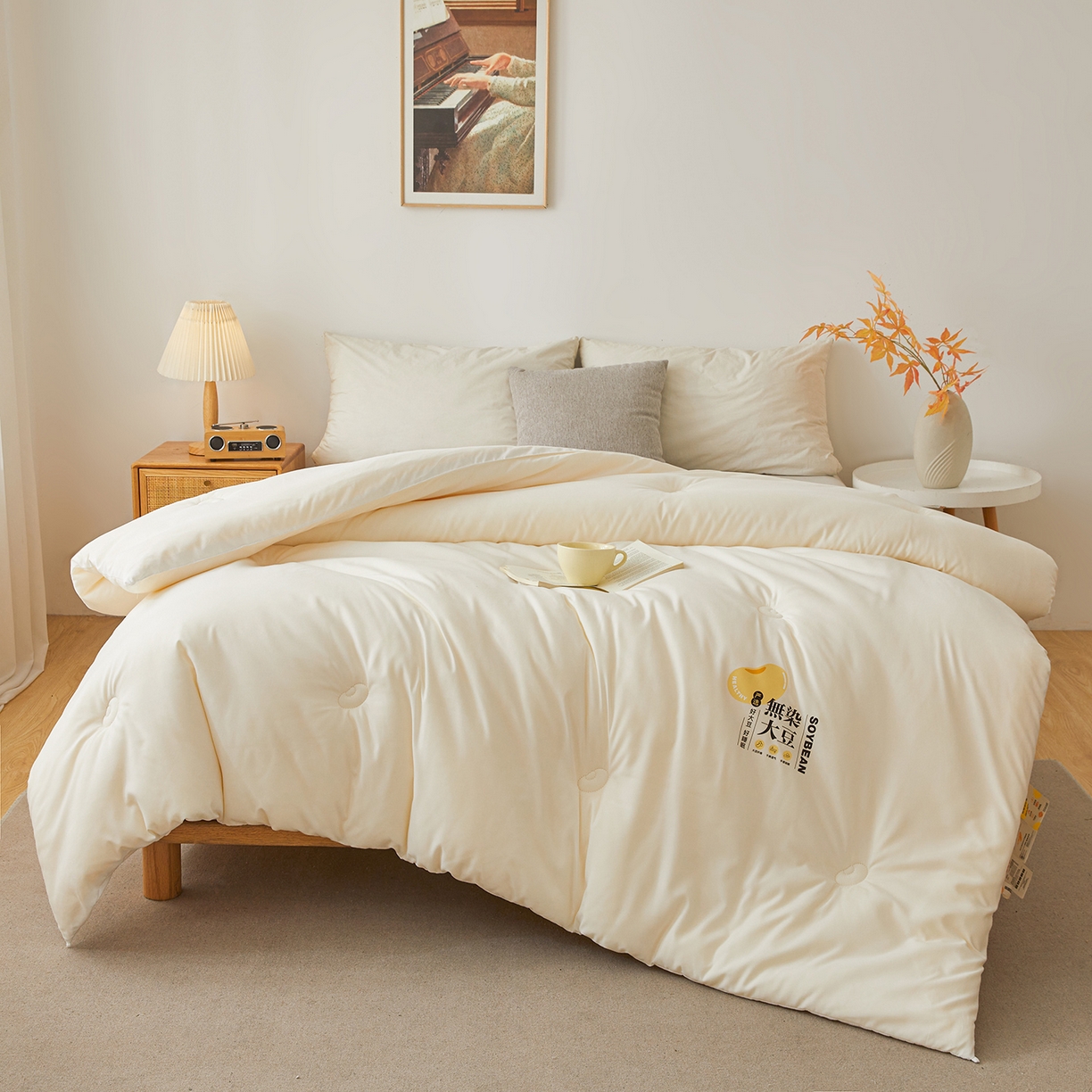 91家纺网 家纺一手货源 找家纺 上学郎家居 2025新款A类无染水洗棉大豆被子被芯 无染大豆 奶白