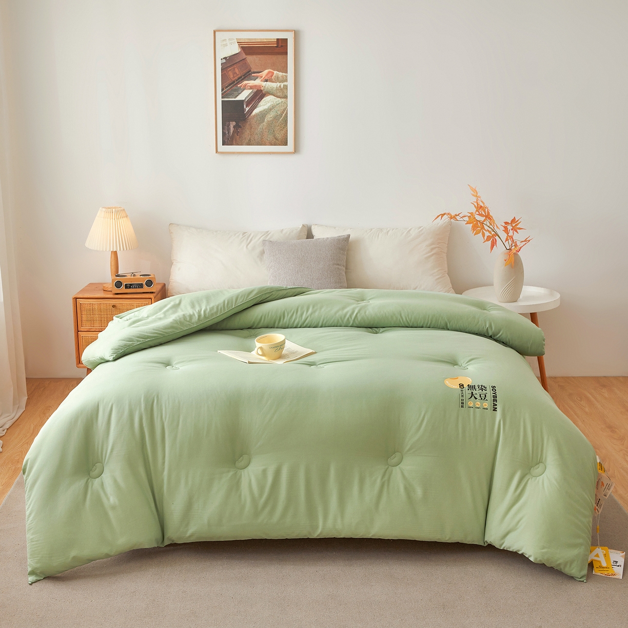 91家纺网 家纺一手货源 找家纺 上学郎家居 2025新款A类无染水洗棉大豆被子被芯 无染大豆 橄榄绿