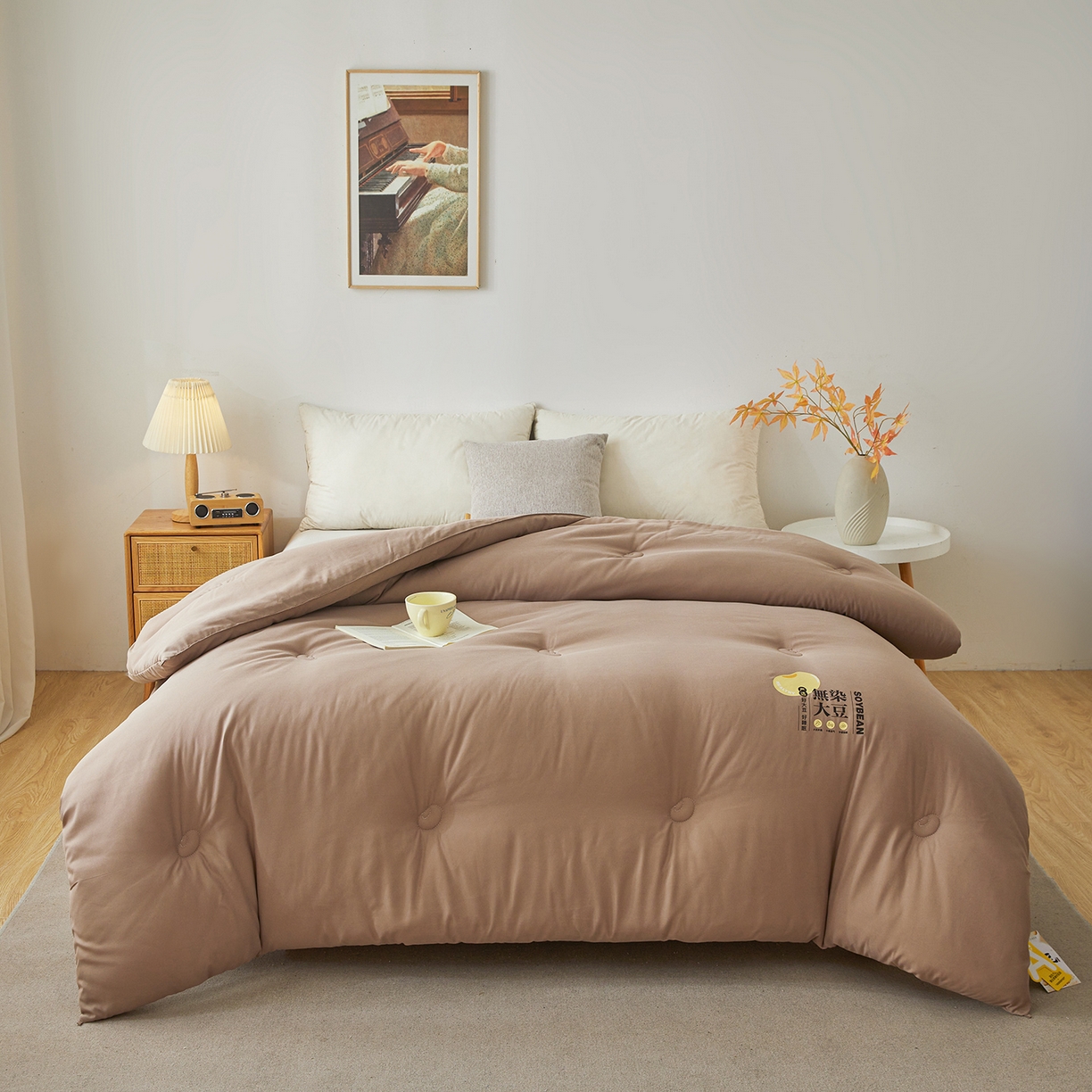 91家纺网 家纺一手货源 找家纺 上学郎家居 2025新款A类无染水洗棉大豆被子被芯 无染大豆 卡其