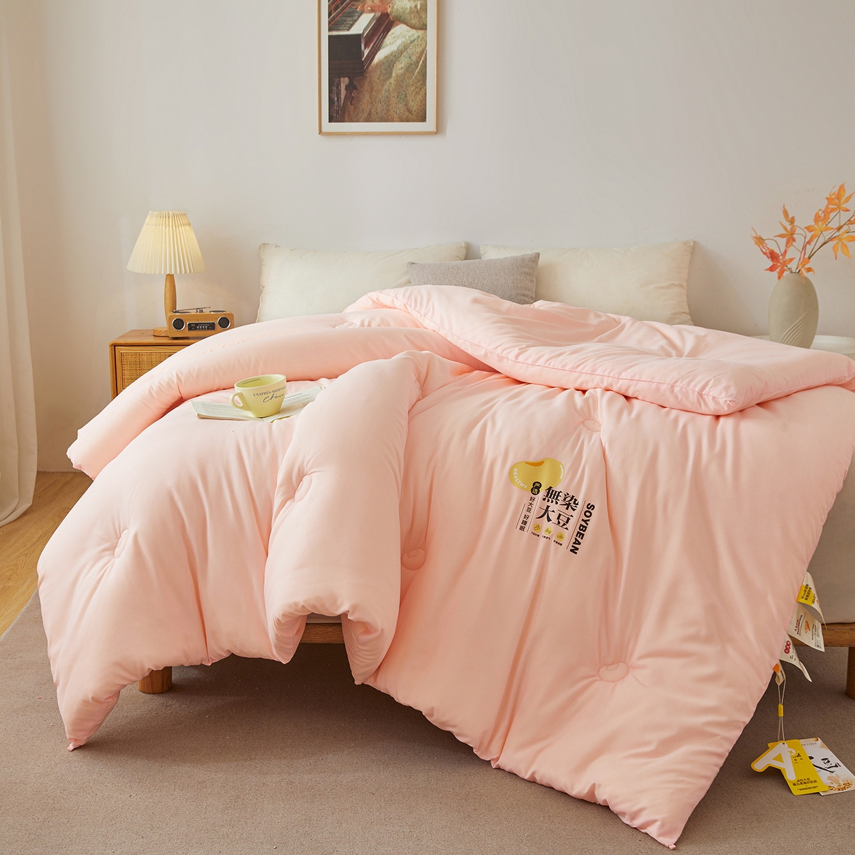 91家纺网 家纺一手货源 找家纺 上学郎家居 2025新款A类无染水洗棉大豆被子被芯 无染大豆 粉玉