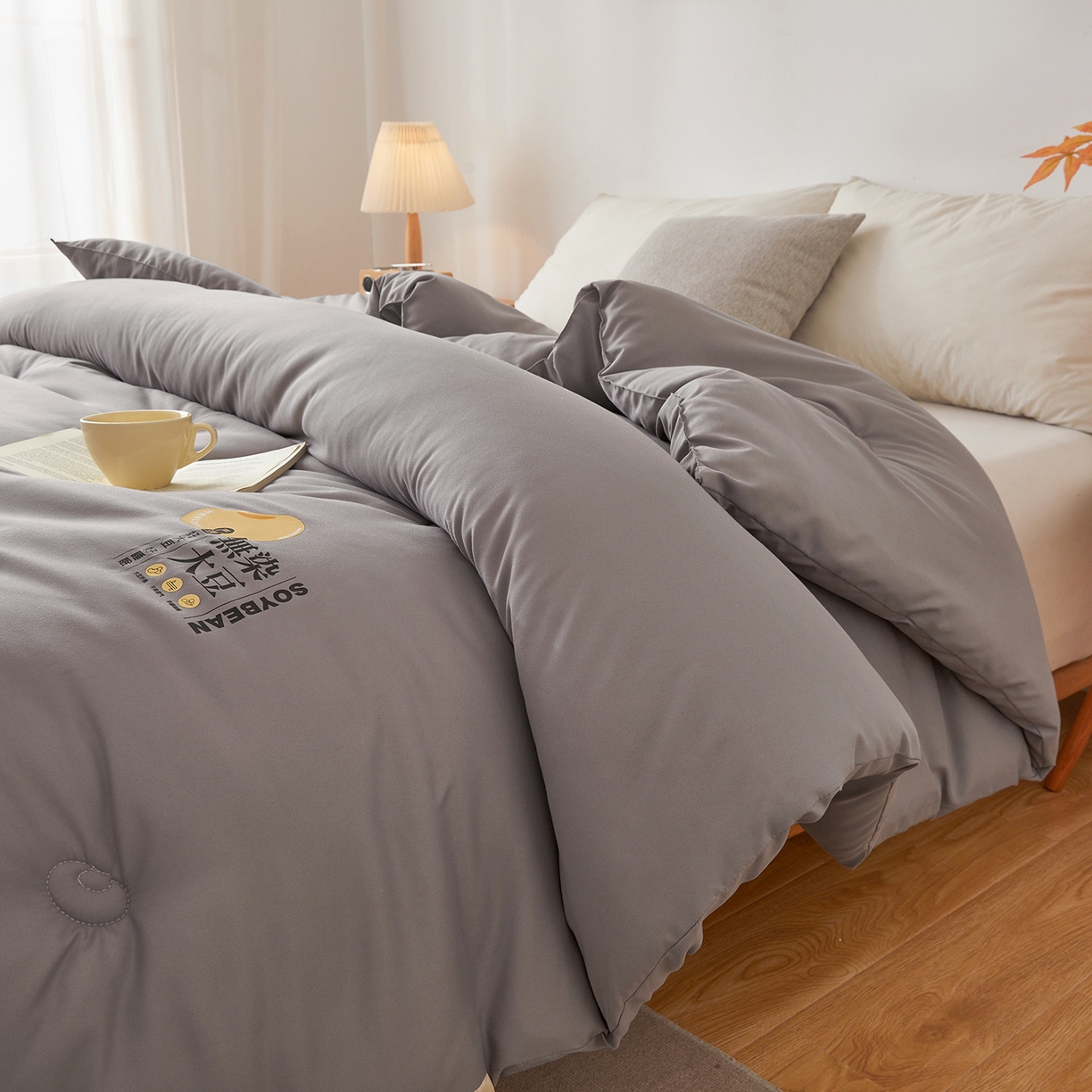 91家纺网 家纺一手货源 找家纺 上学郎家居 2025新款A类无染水洗棉大豆被子被芯 无染大豆 浅灰