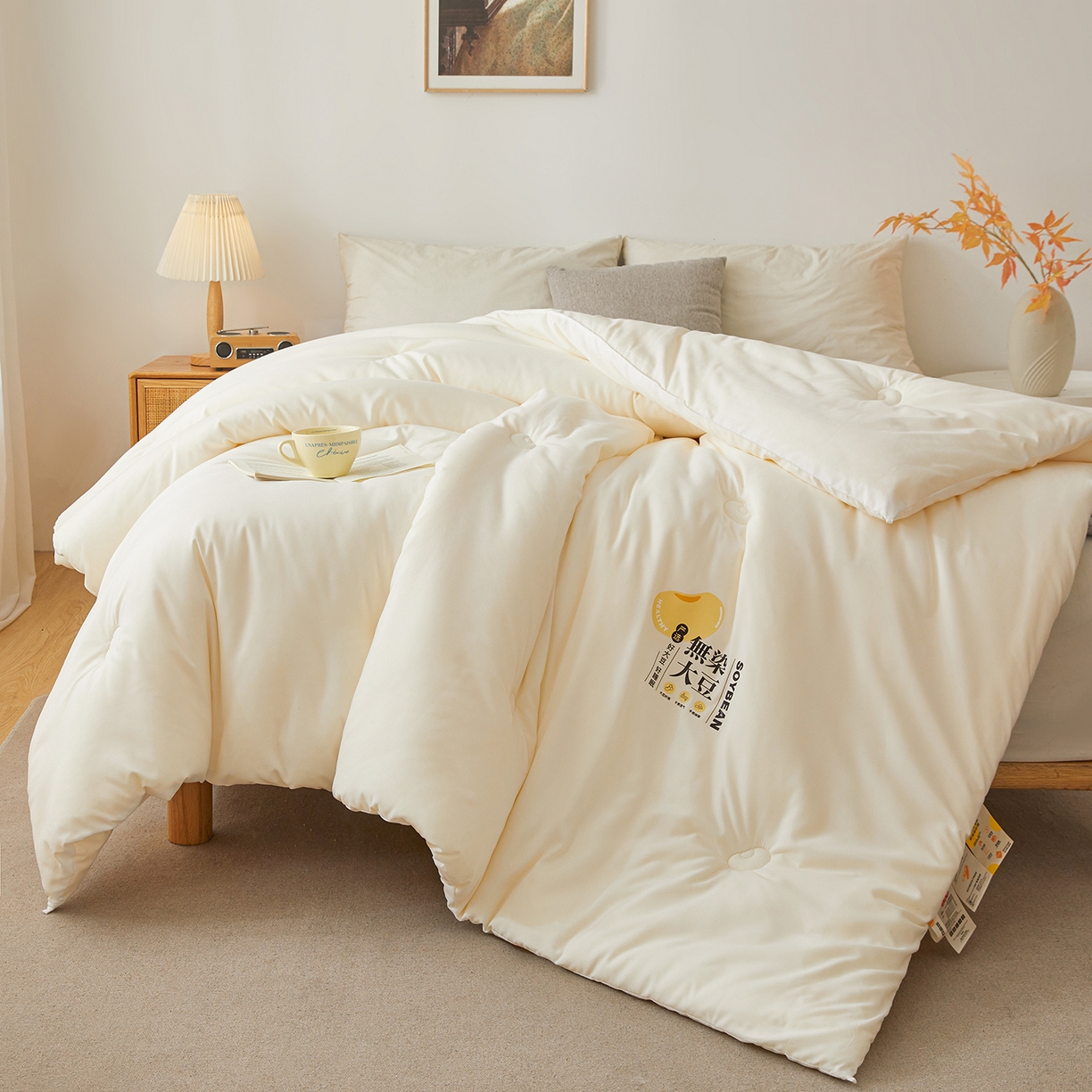 91家纺网 家纺一手货源 找家纺 上学郎家居 2025新款A类无染水洗棉大豆被子被芯 无染大豆 奶白