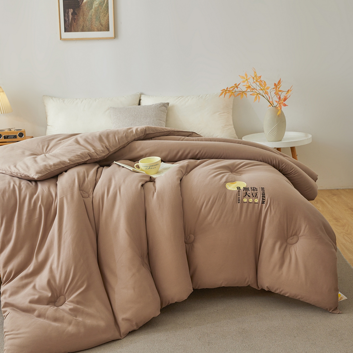 91家纺网 家纺一手货源 找家纺 上学郎家居 2025新款A类无染水洗棉大豆被子被芯 无染大豆 卡其
