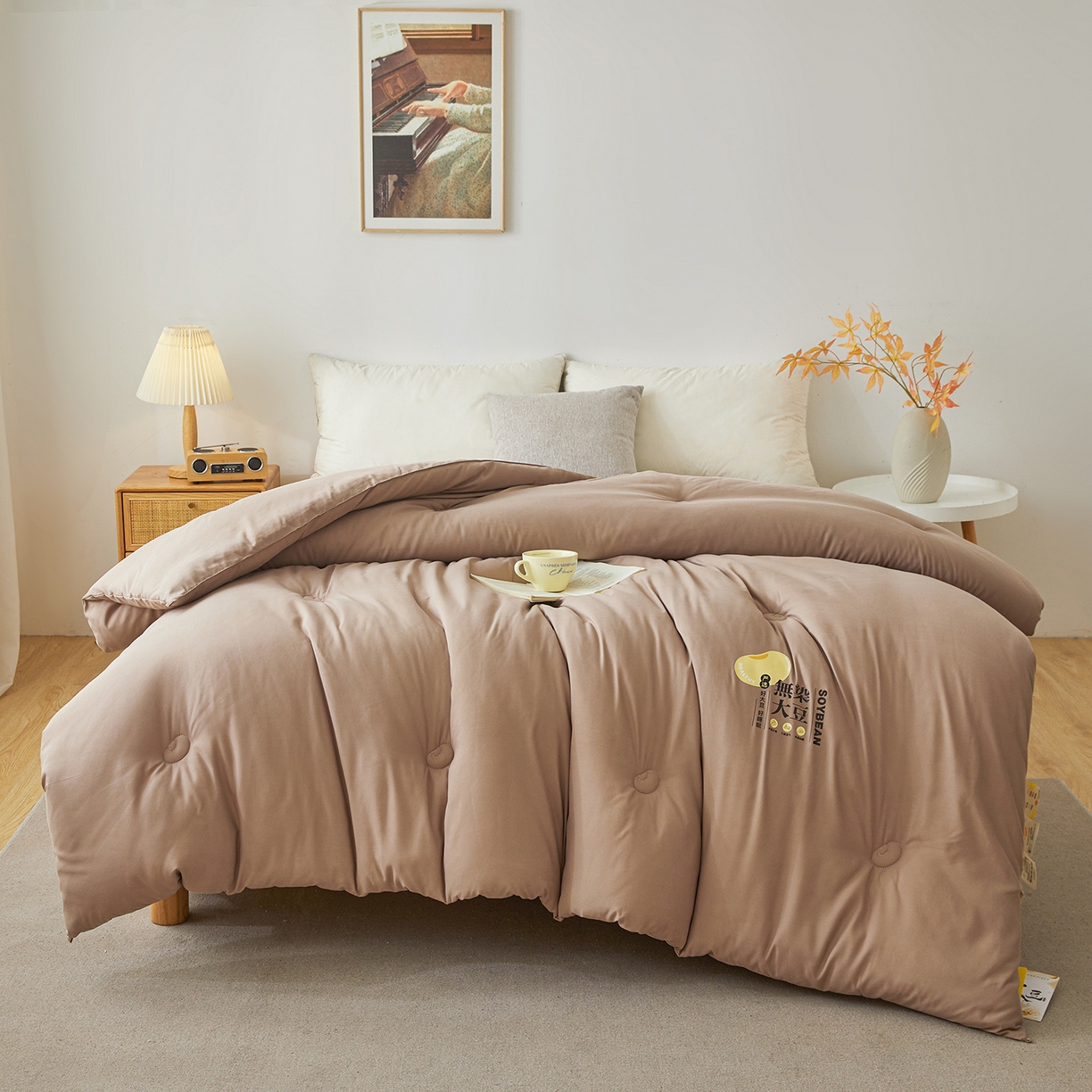 91家纺网 家纺一手货源 找家纺 上学郎家居 2025新款A类无染水洗棉大豆被子被芯 无染大豆 卡其