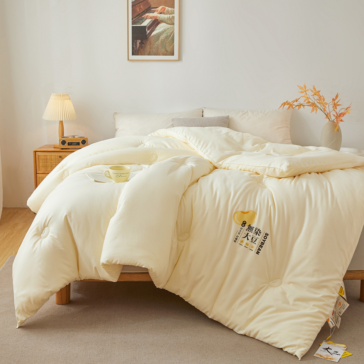 91家纺网 家纺一手货源 找家纺 上学郎家居 2025新款A类无染水洗棉大豆被子被芯 无染大豆 米黄