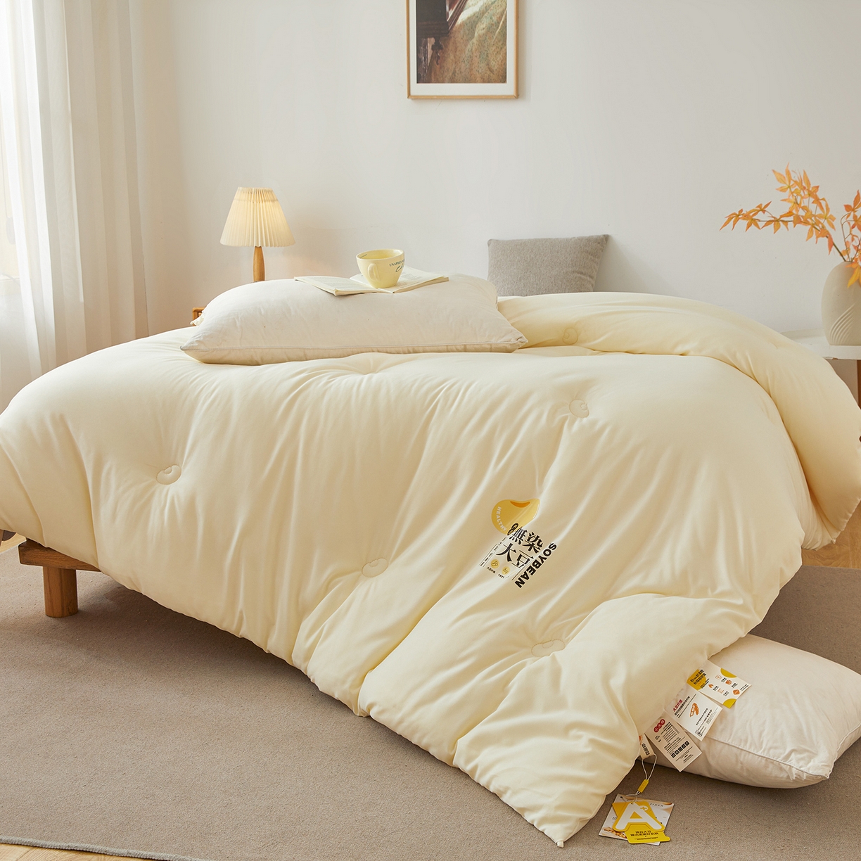 91家纺网 家纺一手货源 找家纺 上学郎家居 2025新款A类无染水洗棉大豆被子被芯 无染大豆 米黄