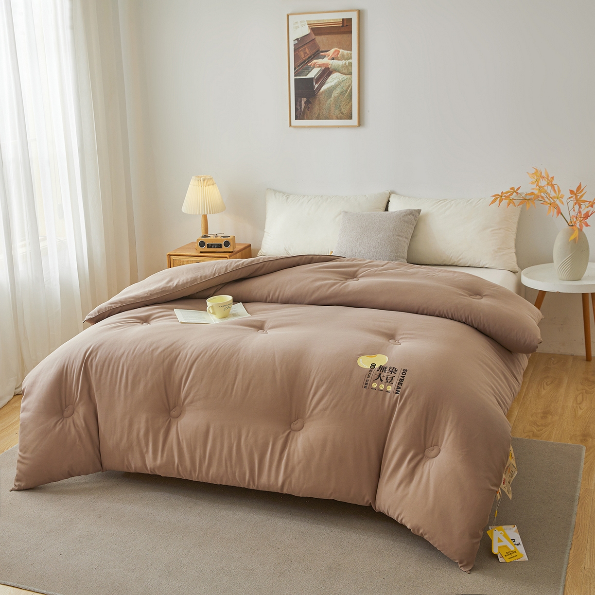 91家纺网 家纺一手货源 找家纺 上学郎家居 2025新款A类无染水洗棉大豆被子被芯 无染大豆 卡其