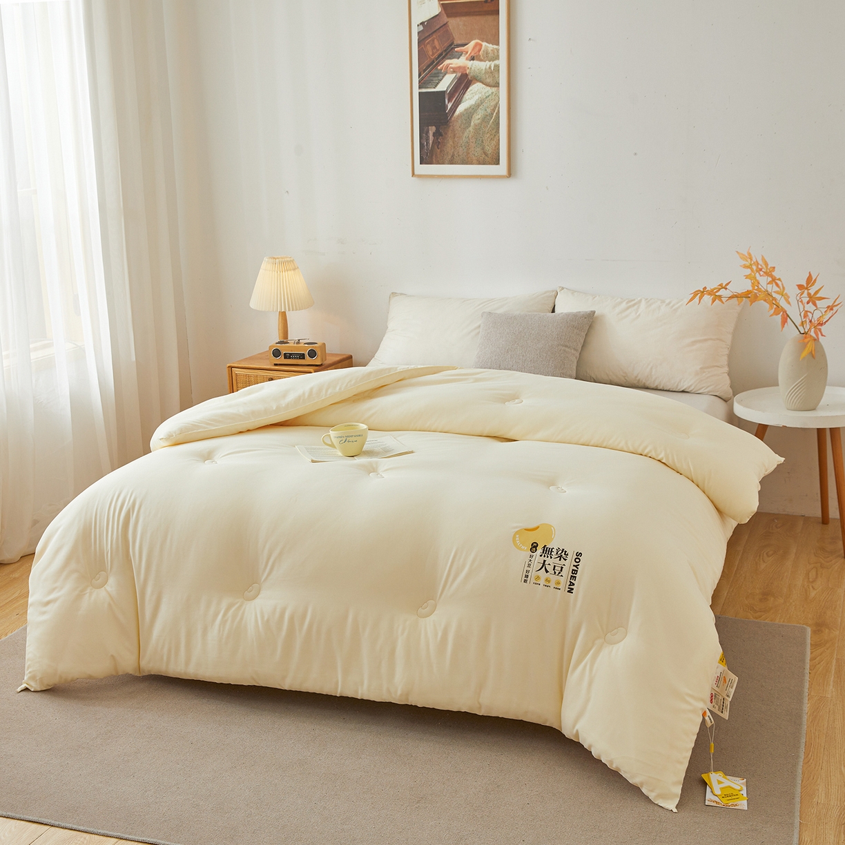 91家纺网 家纺一手货源 找家纺 上学郎家居 2025新款A类无染水洗棉大豆被子被芯 无染大豆 米黄