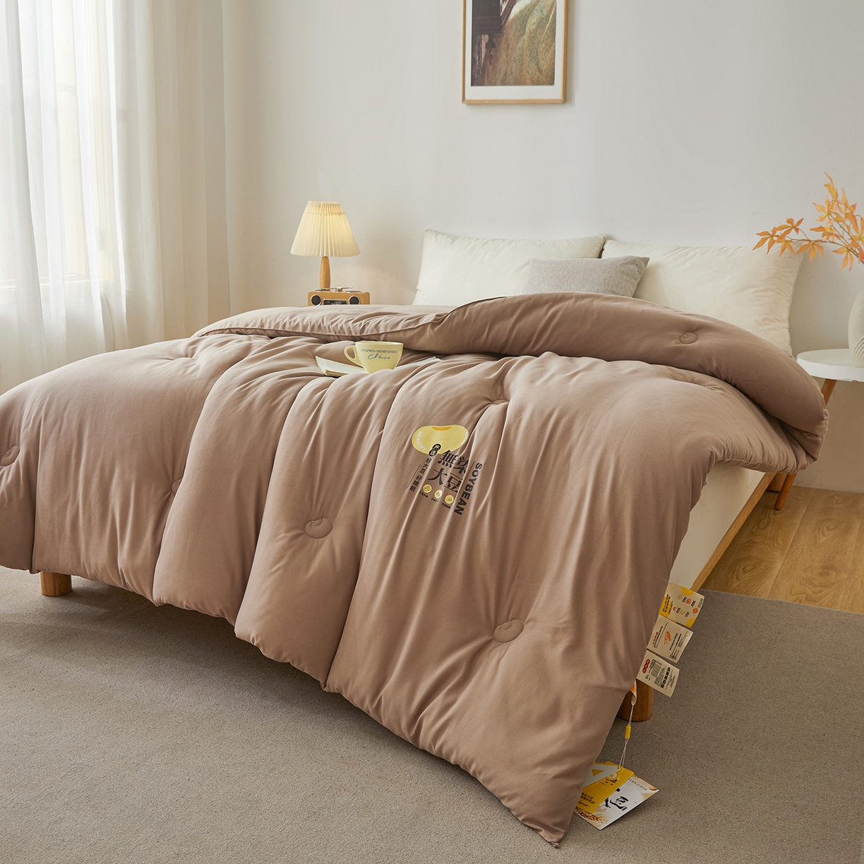 91家纺网 家纺一手货源 找家纺 上学郎家居 2025新款A类无染水洗棉大豆被子被芯 无染大豆 卡其