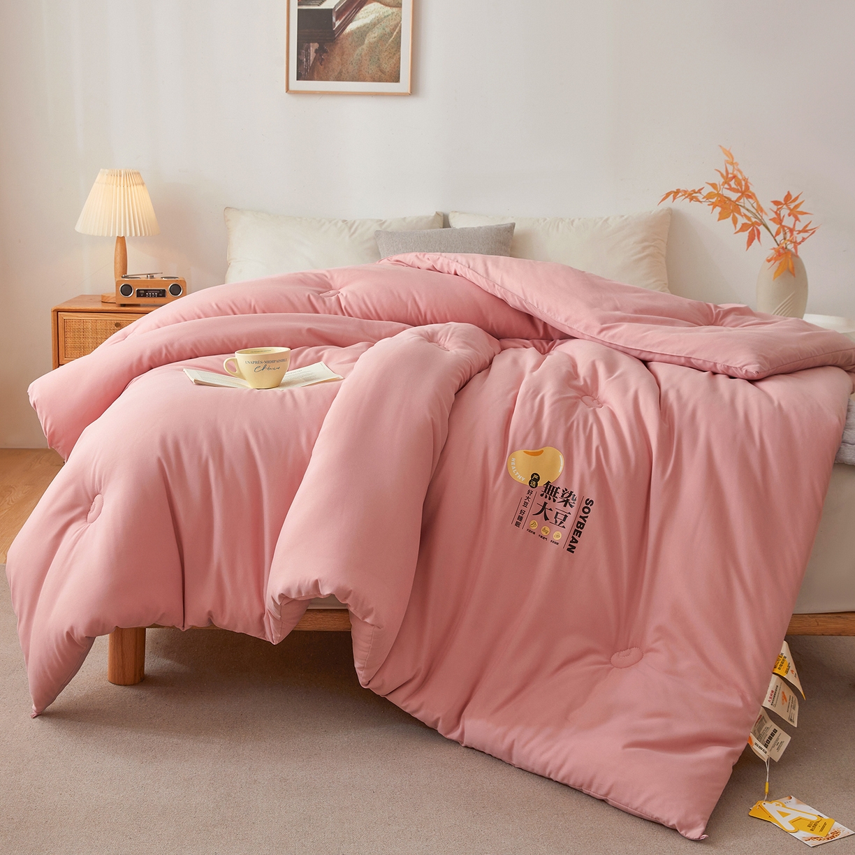 91家纺网 家纺一手货源 找家纺 上学郎家居 2025新款A类无染水洗棉大豆被子被芯 无染大豆 豆沙