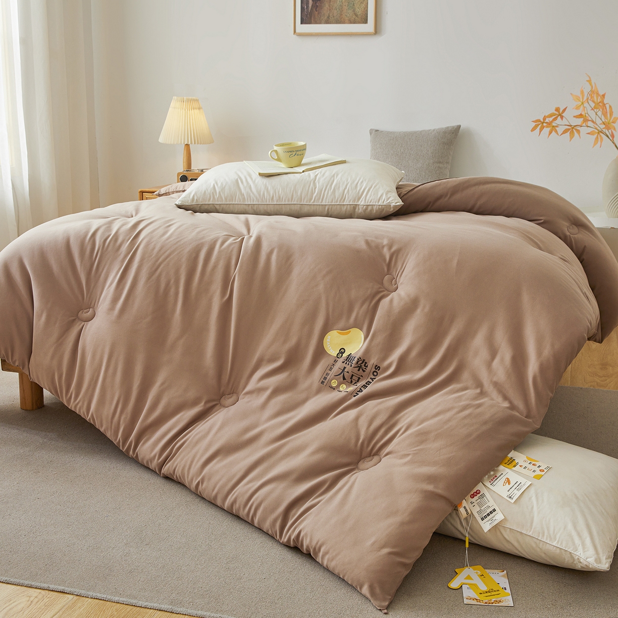 91家纺网 家纺一手货源 找家纺 上学郎家居 2025新款A类无染水洗棉大豆被子被芯 无染大豆 卡其