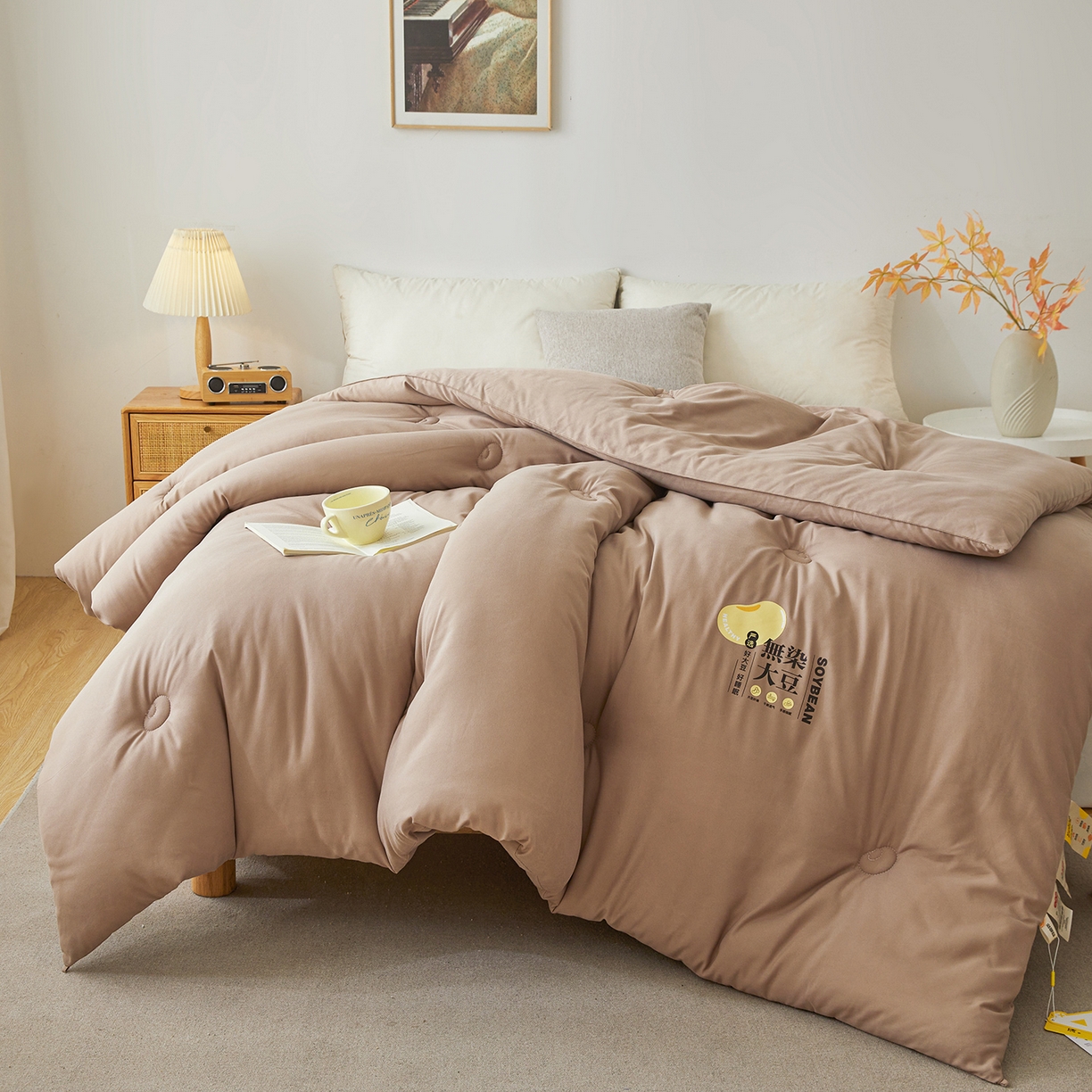 91家纺网 家纺一手货源 找家纺 上学郎家居 2025新款A类无染水洗棉大豆被子被芯 无染大豆 卡其