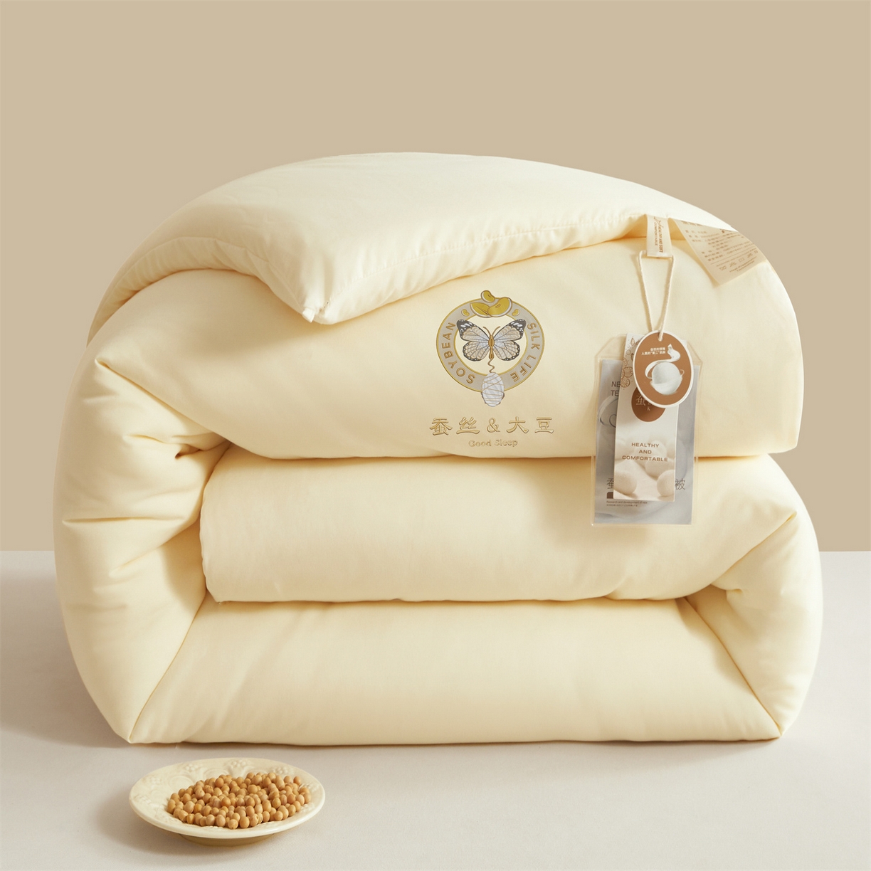 91家纺网 家纺一手货源 找家纺 上学郎家居 2025新款水洗棉大豆被子被芯-蝶舞 蝶舞大豆-奶油黄