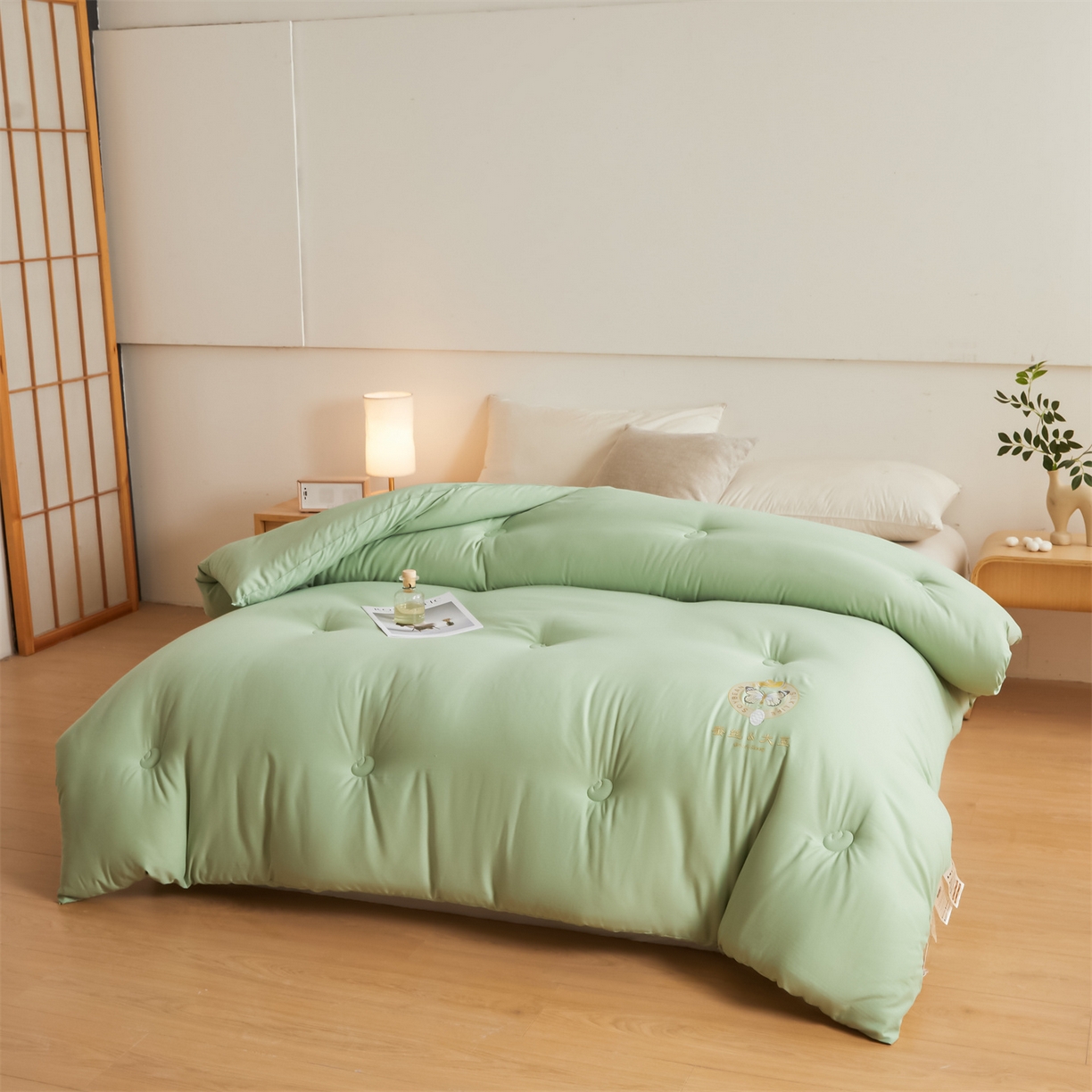 91家纺网 家纺一手货源 找家纺 上学郎家居 2025新款水洗棉大豆被子被芯-蝶舞 蝶舞大豆-青果绿