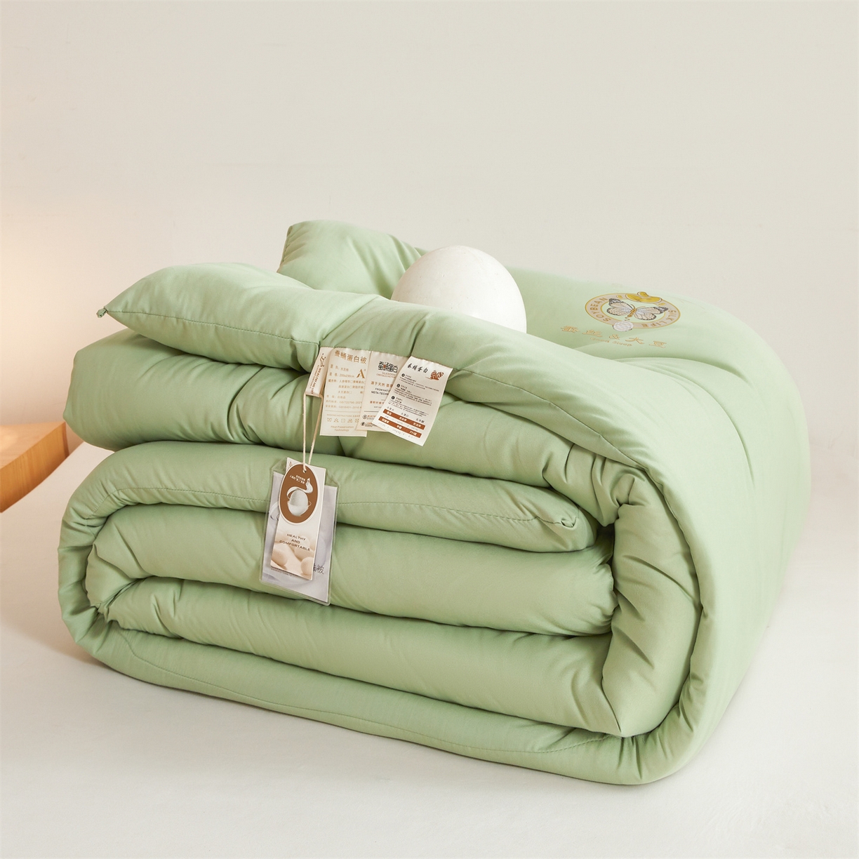 91家纺网 家纺一手货源 找家纺 上学郎家居 2025新款水洗棉大豆被子被芯-蝶舞 蝶舞大豆-青果绿