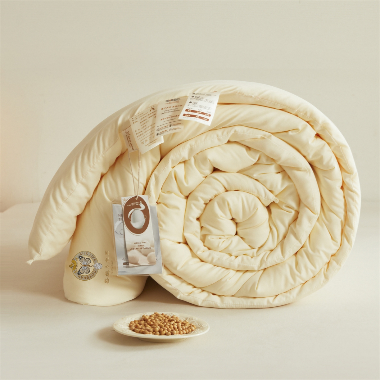 91家纺网 家纺一手货源 找家纺 上学郎家居 2025新款水洗棉大豆被子被芯-蝶舞 蝶舞大豆-奶油黄