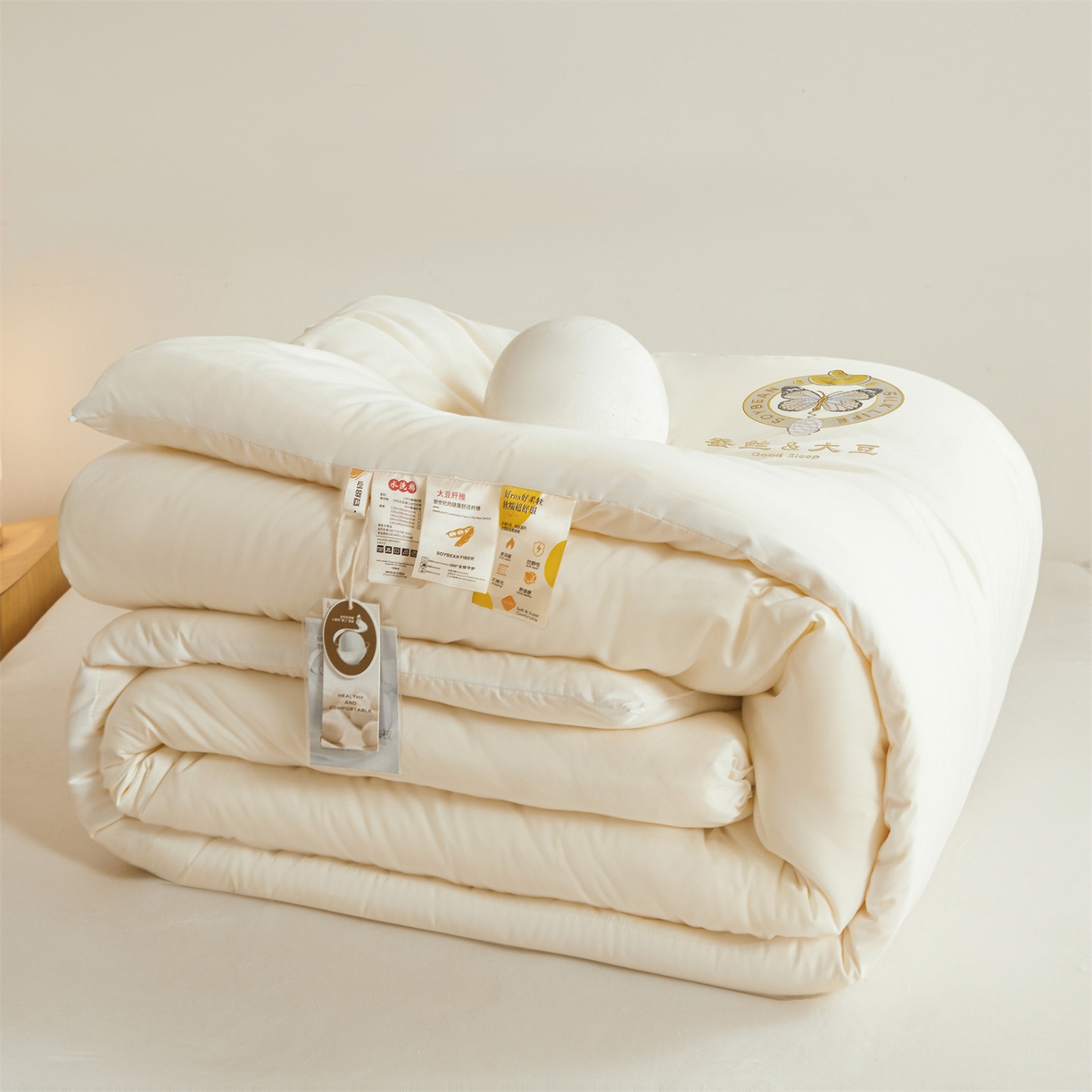 91家纺网 家纺一手货源 找家纺 上学郎家居 2025新款水洗棉大豆被子被芯-蝶舞 蝶舞大豆-云朵白