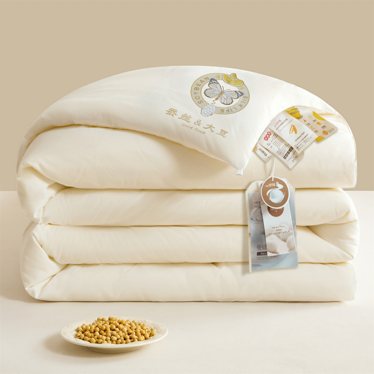 91家纺网 家纺一手货源 找家纺 上学郎家居 2025新款水洗棉大豆被子被芯-蝶舞 蝶舞大豆-云朵白