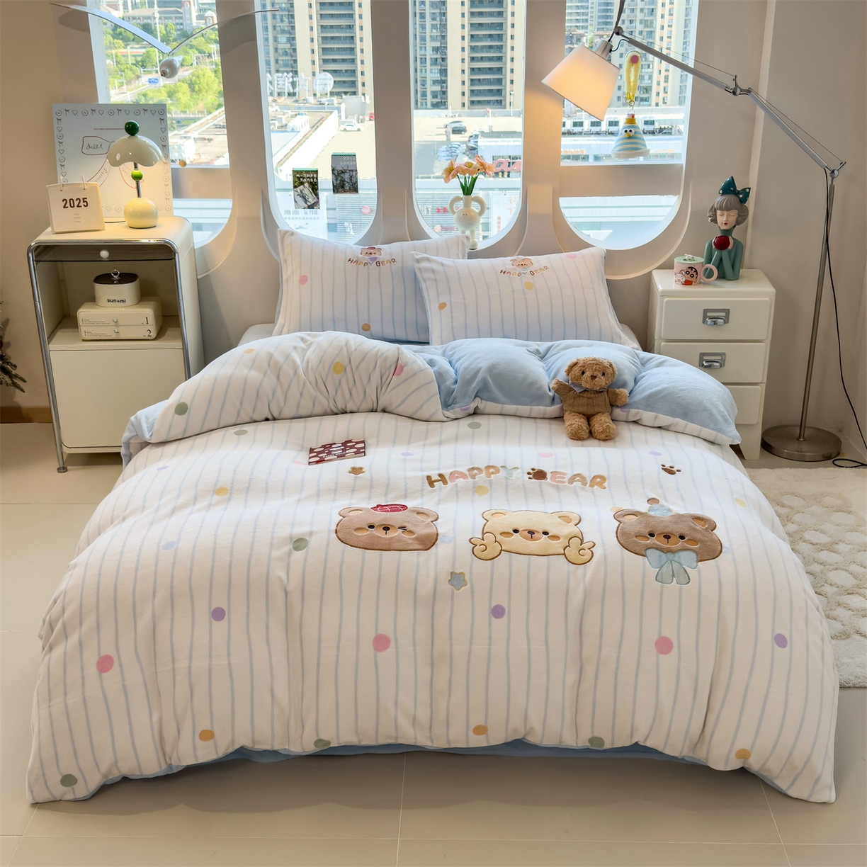 曲之慕 2025新款卡通消光牛奶绒贴布四件套 熊熊乐园