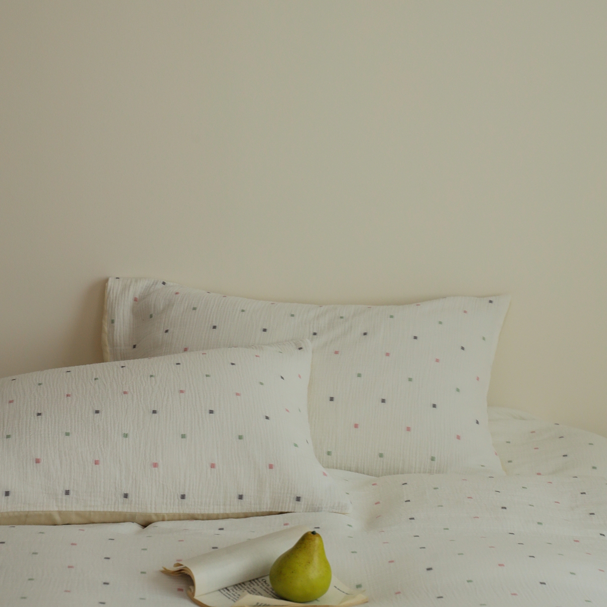 91家纺网 家纺一手货源 找家纺 （总）小春日和 2025新款全棉双层纱A类母婴四件套纯棉提花纱布床上用品四件套纯色床单亲肤被套民宿套件1.8床笠