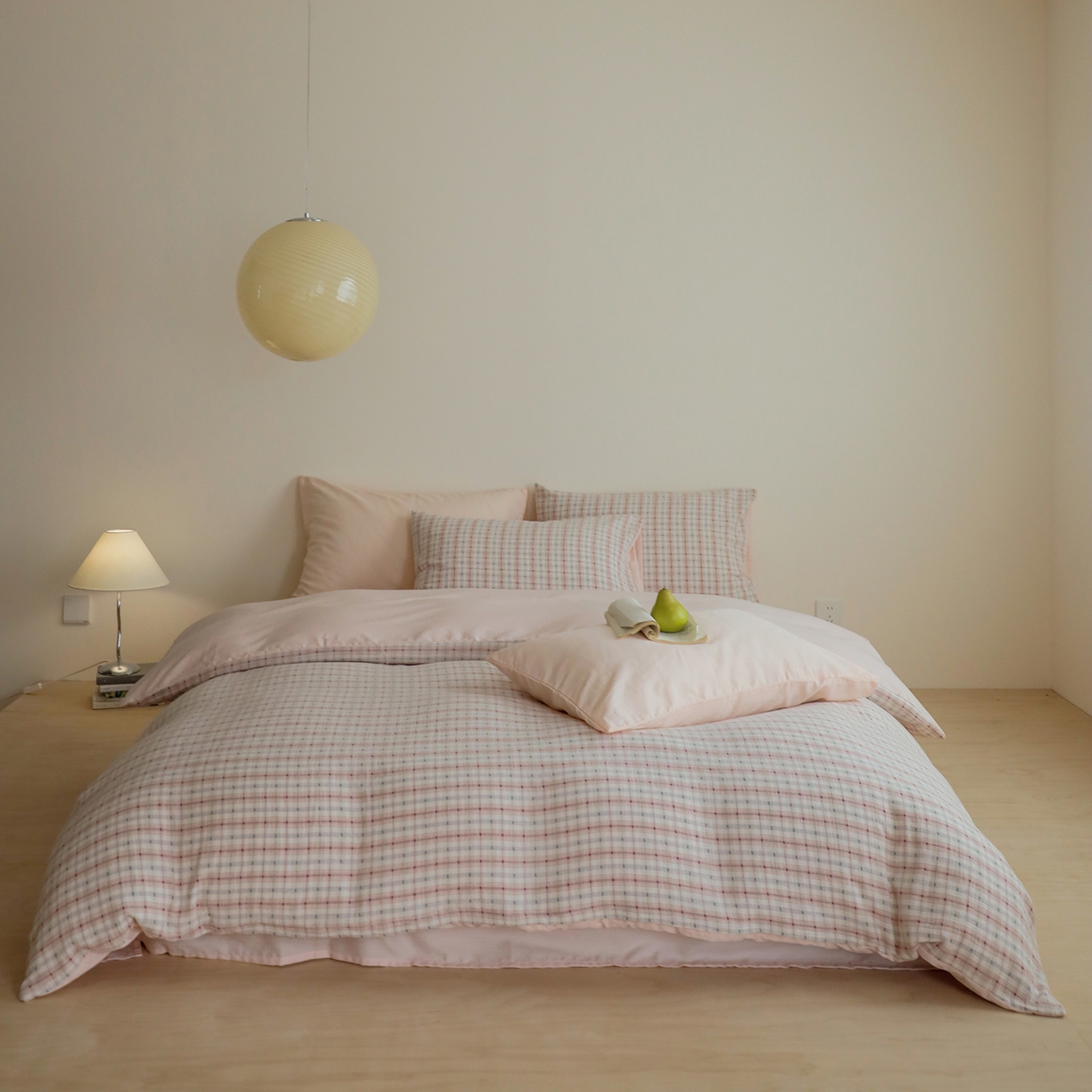 小春日和 2025新款全棉双层纱A类母婴四件套纯棉提花纱布床上用品四件套纯色床单亲肤被套民宿套件1.8床笠 叙言-粉