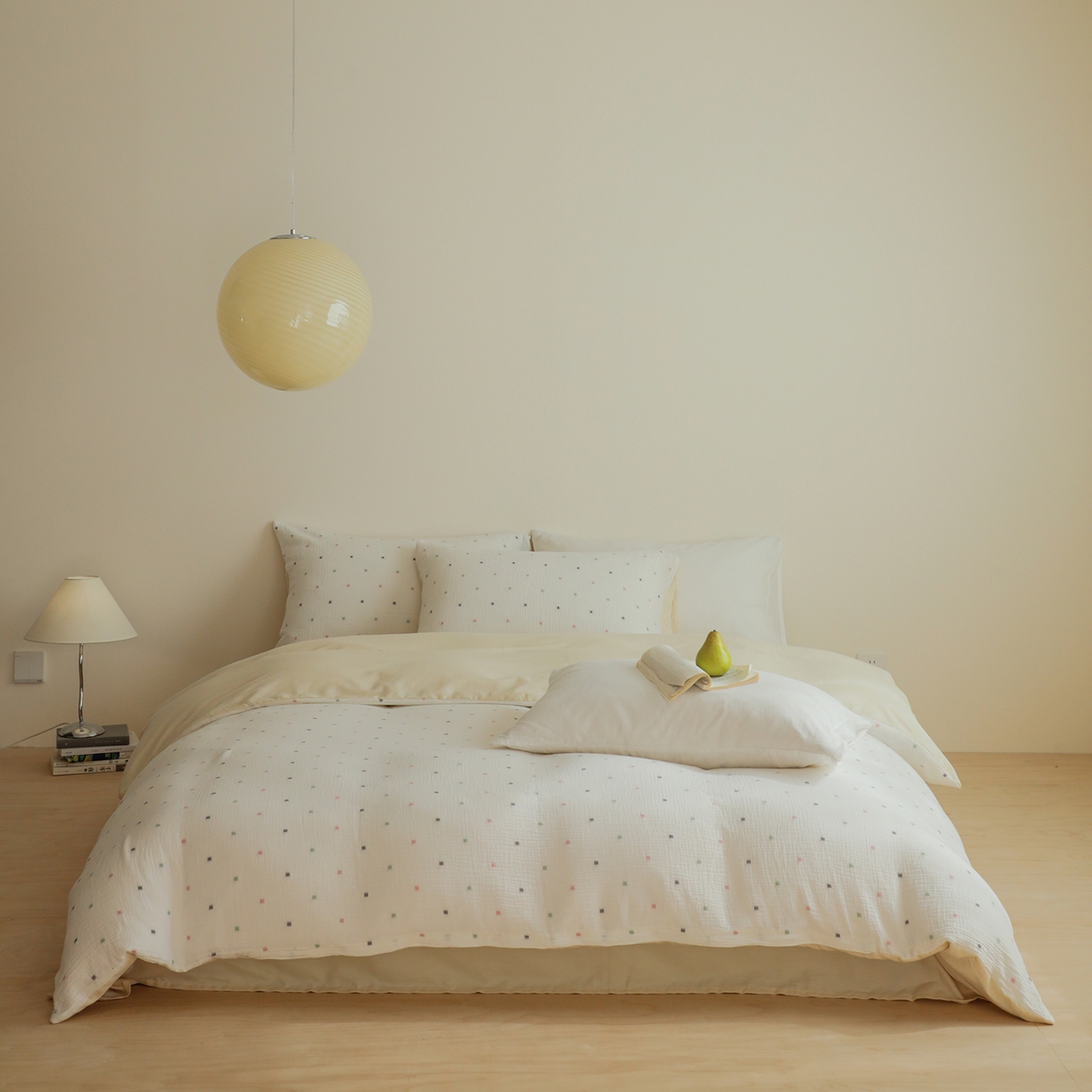 91家纺网 家纺一手货源 找家纺 （总）小春日和 2025新款全棉双层纱A类母婴四件套纯棉提花纱布床上用品四件套纯色床单亲肤被套民宿套件1.8床笠