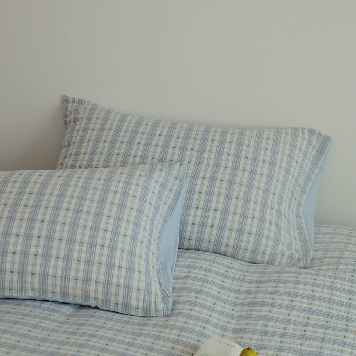 91家纺网 家纺一手货源 找家纺 小春日和 2025新款全棉双层纱A类母婴四件套纯棉提花纱布床上用品四件套纯色床单亲肤被套民宿套件1.8床笠 叙言-蓝