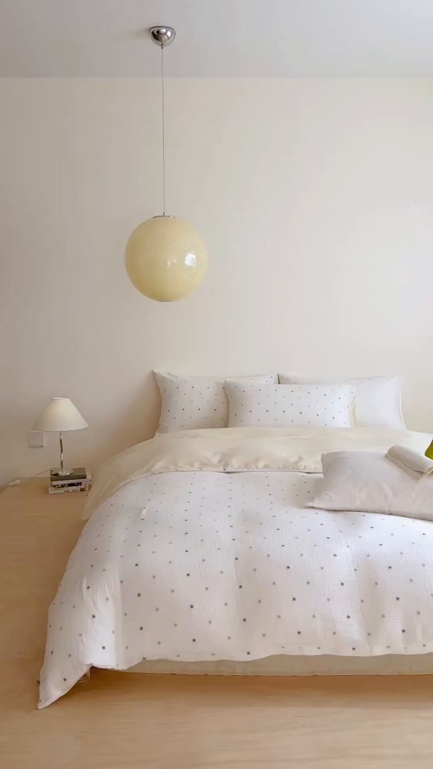 91家纺网 家纺一手货源 找家纺 （总）小春日和 2025新款全棉双层纱A类母婴四件套纯棉提花纱布床上用品四件套纯色床单亲肤被套民宿套件1.8床笠