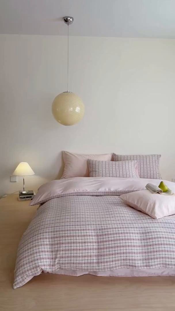 91家纺网 家纺一手货源 找家纺 小春日和 2025新款全棉双层纱A类母婴四件套纯棉提花纱布床上用品四件套纯色床单亲肤被套民宿套件1.8床笠 叙言-粉