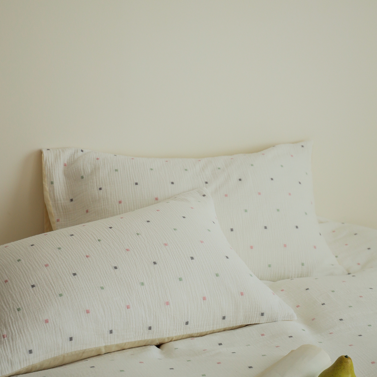 91家纺网 家纺一手货源 找家纺 小春日和 2025新款全棉双层纱A类母婴四件套纯棉提花纱布床上用品四件套纯色床单亲肤被套民宿套件1.8床笠 叙言-山雾